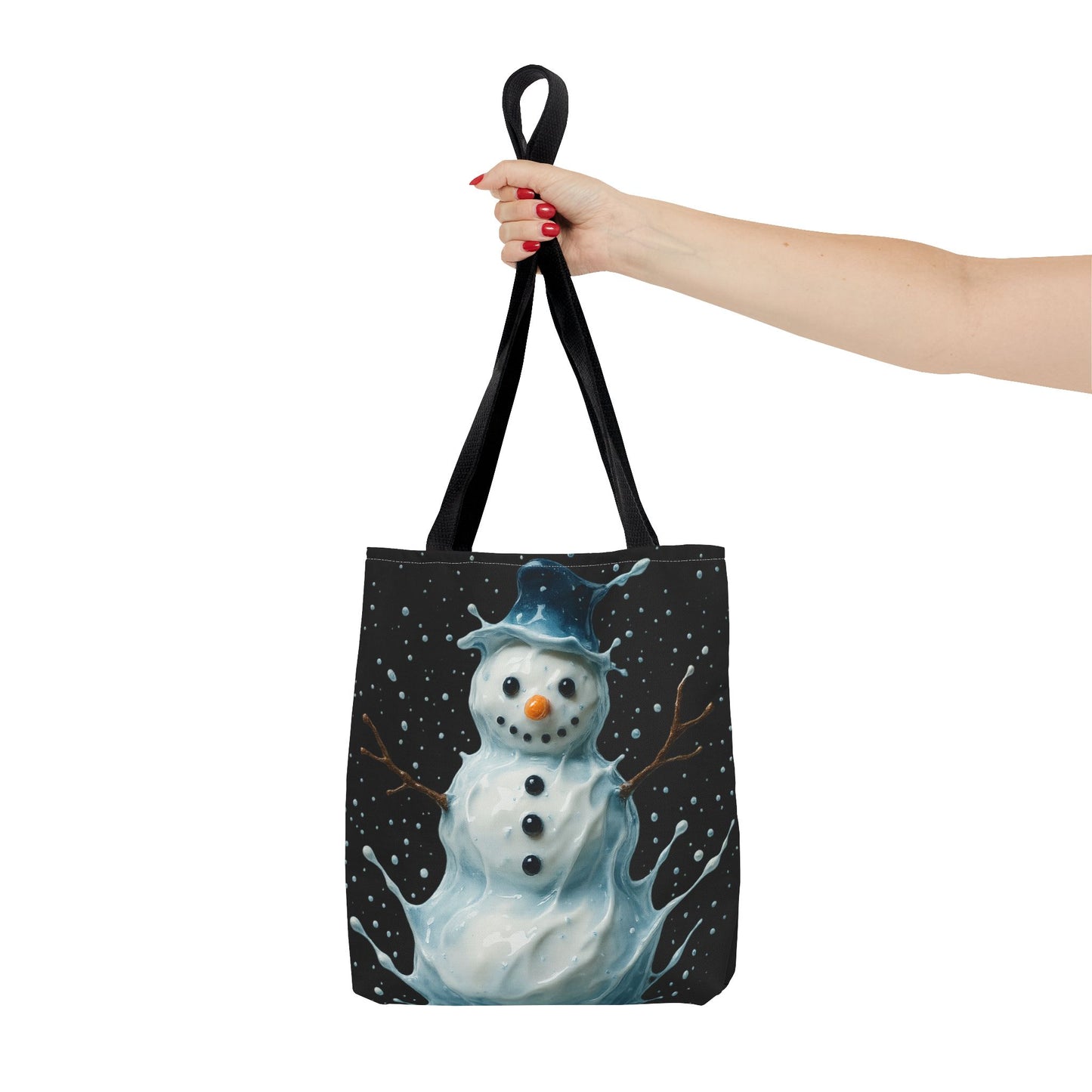Winter Snowman Tote Bag, Festive Christmas Gift Bag, Holiday Shopping Tote, Snowy Season Accessory, Reusable Winter Art Bag For Everyday Use