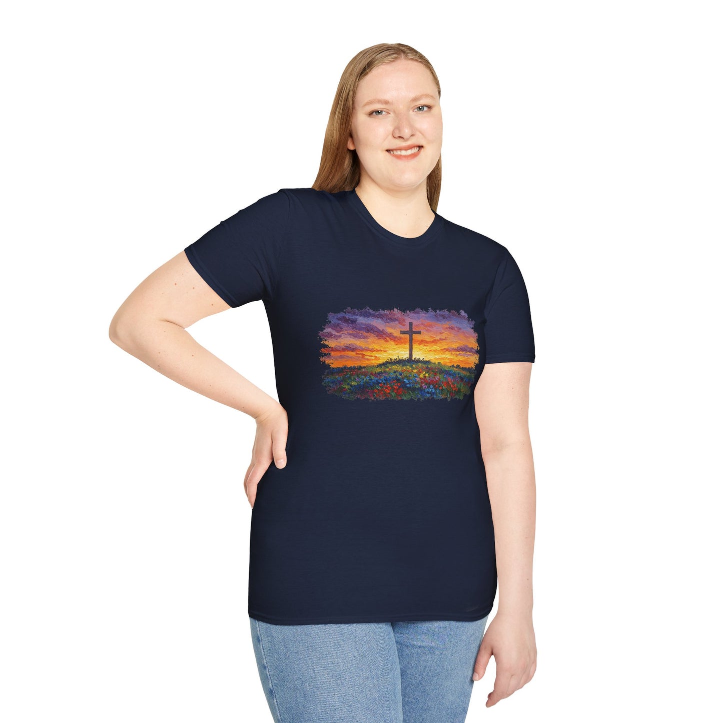 Van Gogh-Style Cross Sunset T-Shirt | Christian Faith Tee, Impressionist Nature Cross Shirt, Sunset Religious Art, Faith & Landscape Gift