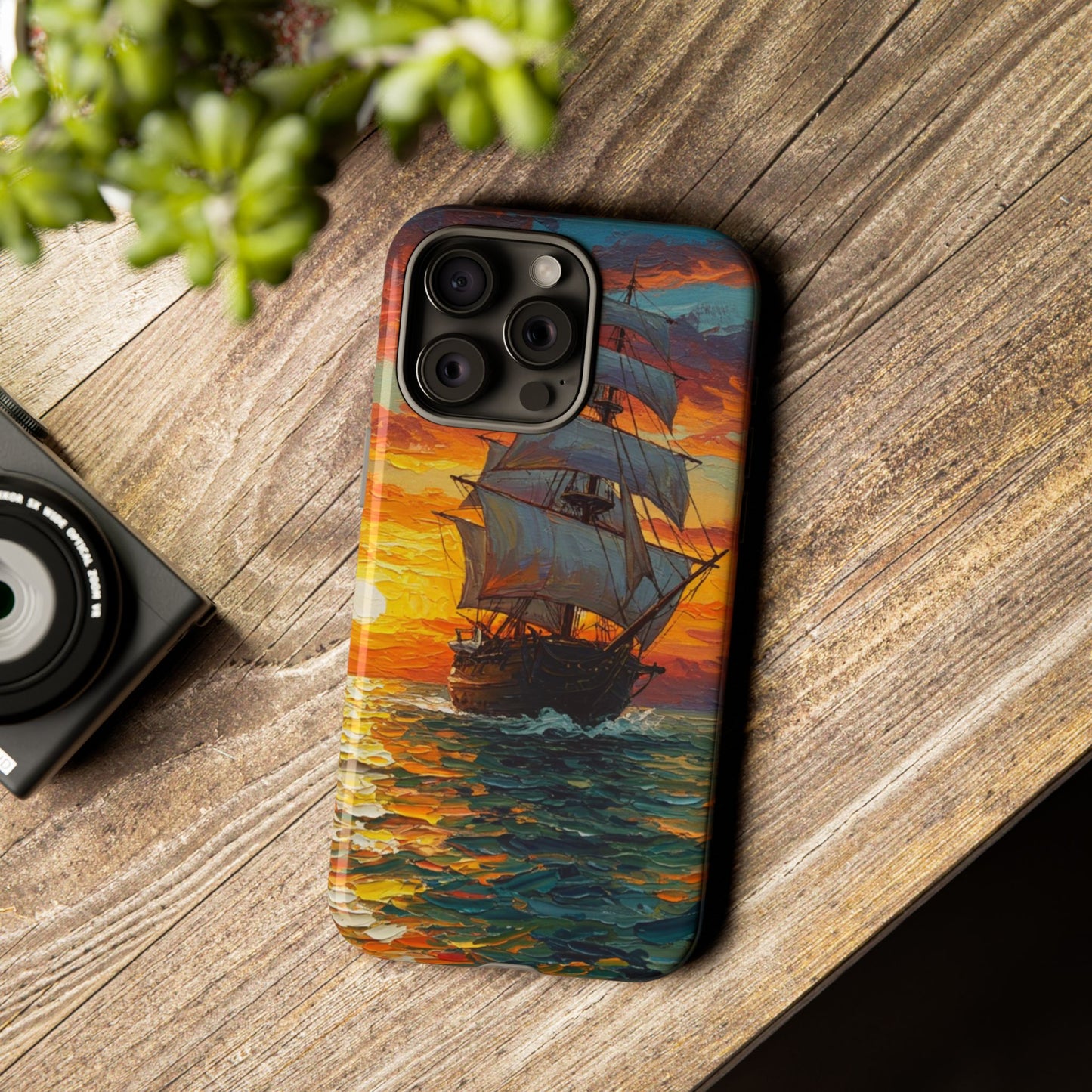 iPhone Case - Ship Sailing at Sunset Design