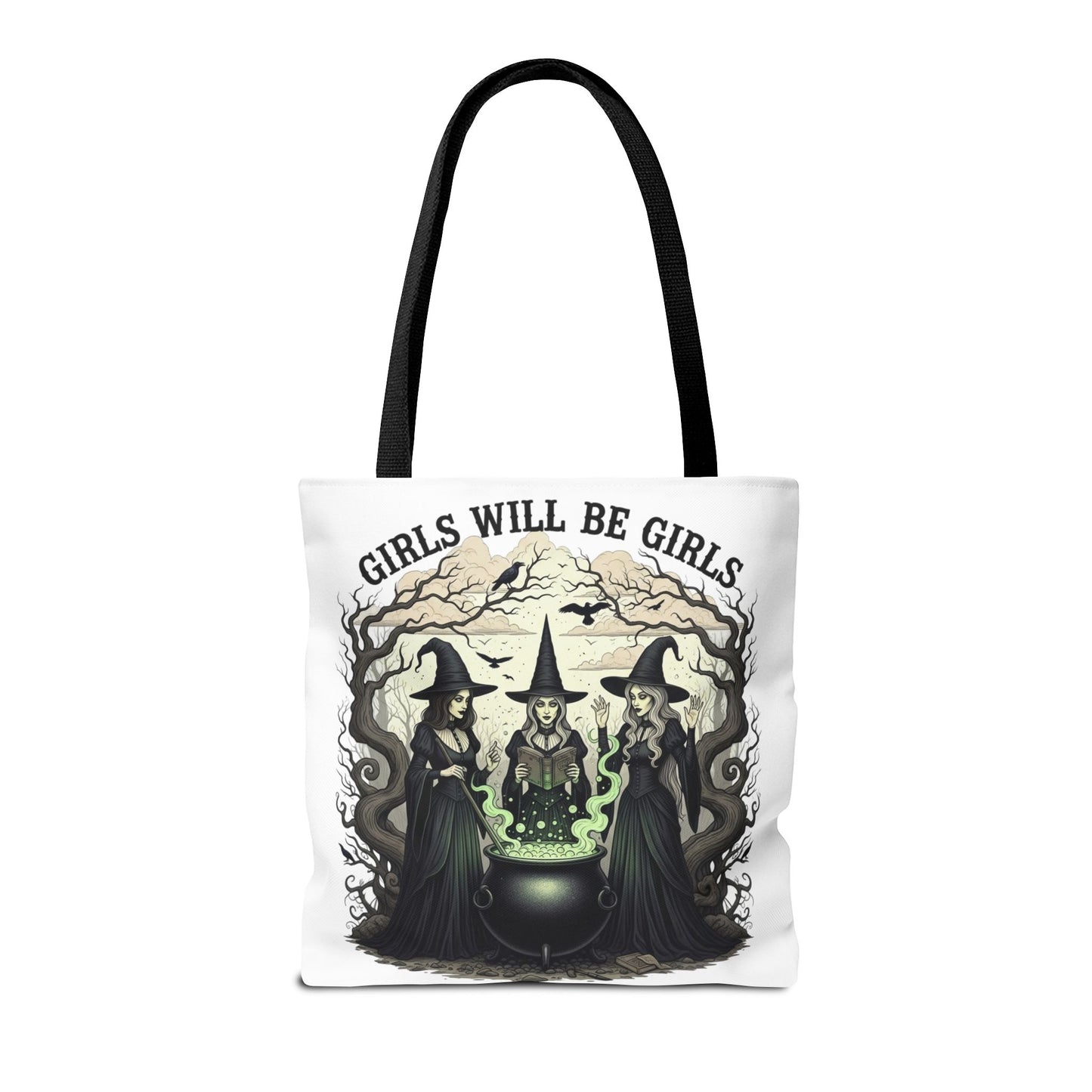 Girls Will Be Girls Halloween Tote Bag, Witchy Aesthetic Bag, Gothic Witches Cauldron Art, Spooky Gift, Reusable Eco Tote For Halloween Lovers