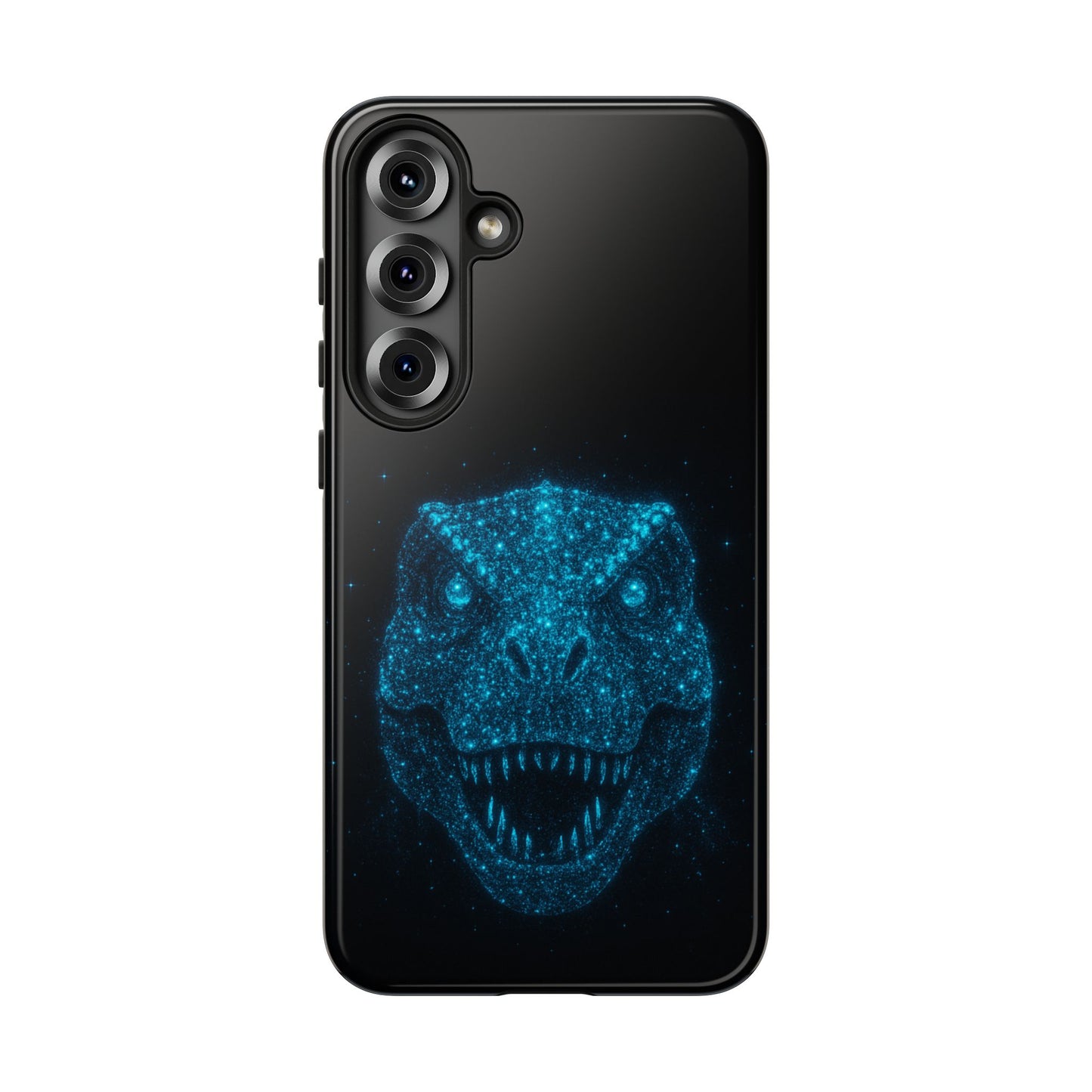 Bioluminescent T-Rex Samsung Case - Galaxy Tough Dual-Layer Cover, Cosmic Dino Particle Design, S25 S24 S23 Gift