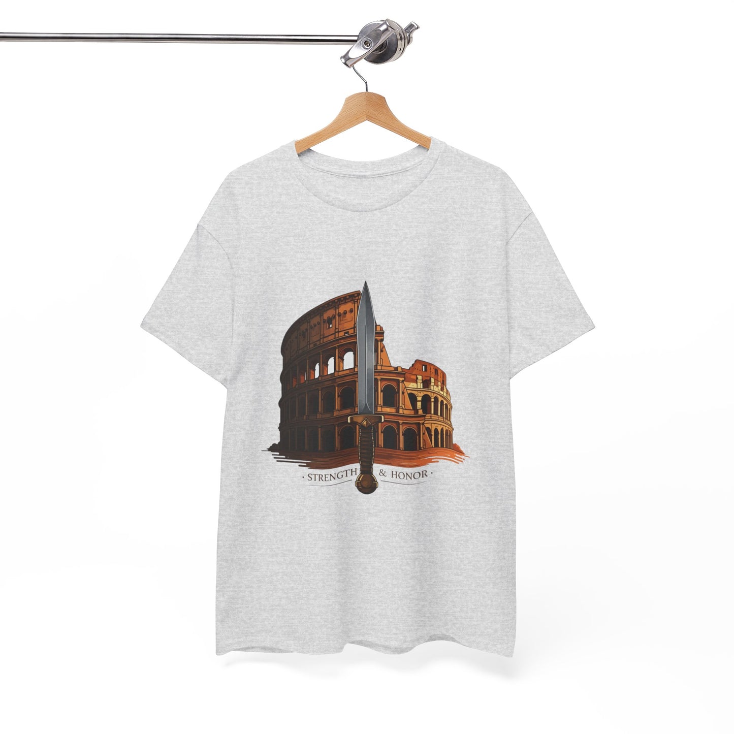 Strength & Honor Gladiator Shirt – Roman Colosseum Sword Graphic Tee – Ancient Rome History T-Shirt for Gladiator & Travel Fans