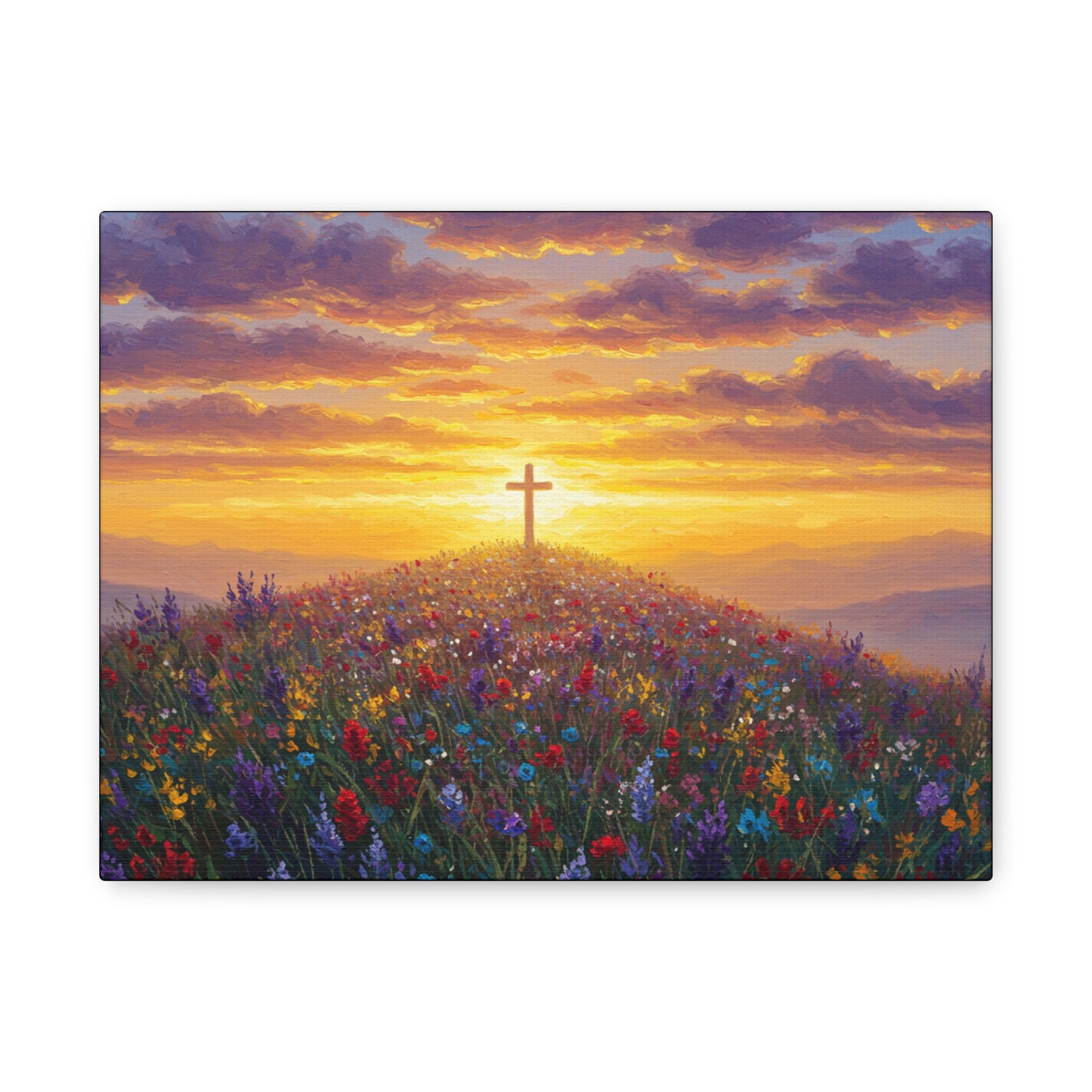 Canvas Artwork Cross on Hill Christian Painting in style of Monet Spiritual Decor Faith Painting Religious Gift