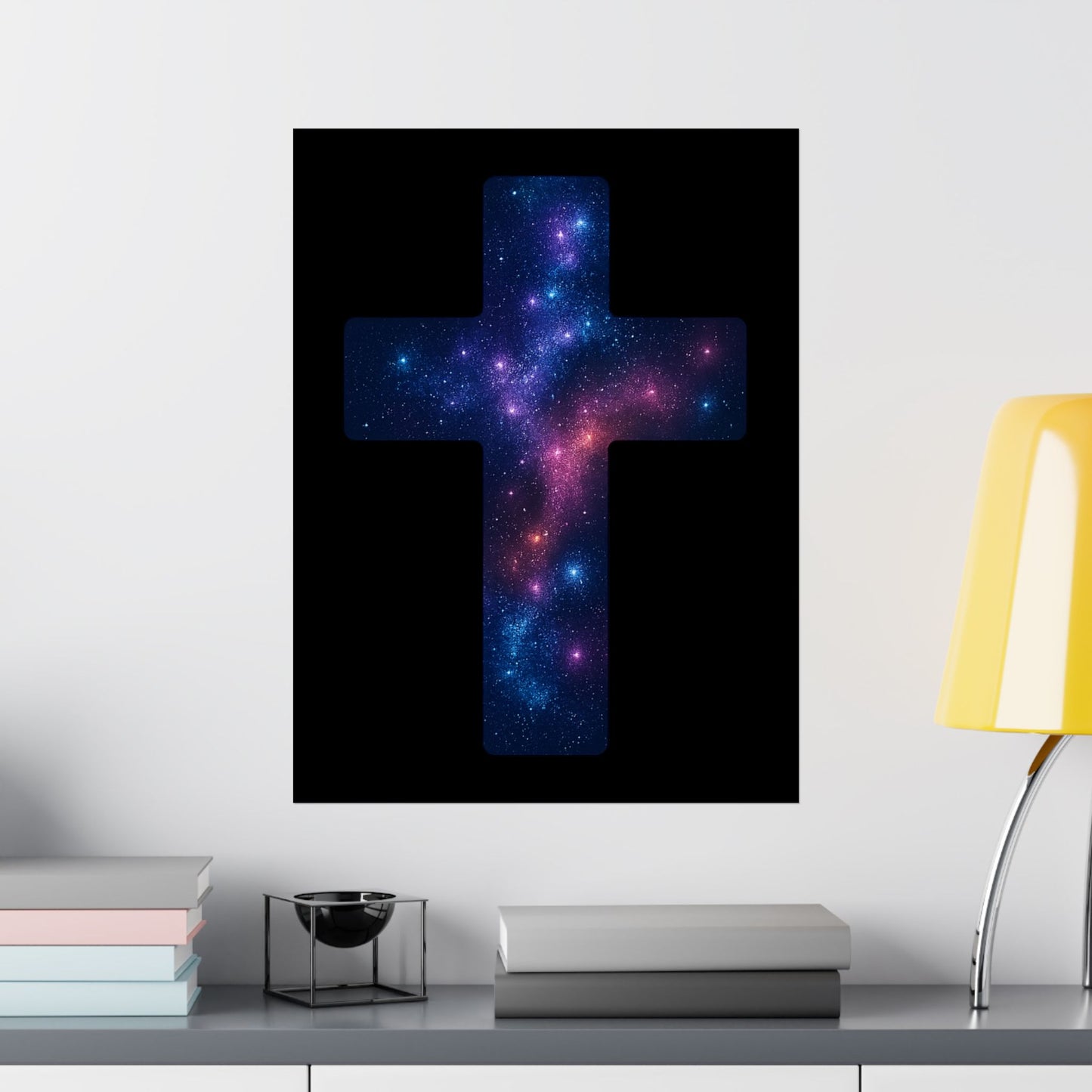 Vertical Poster - Galactic Cross Design Christian Poster Spiritual Decor Religious Art Faith Based Decoration Gift for Believers