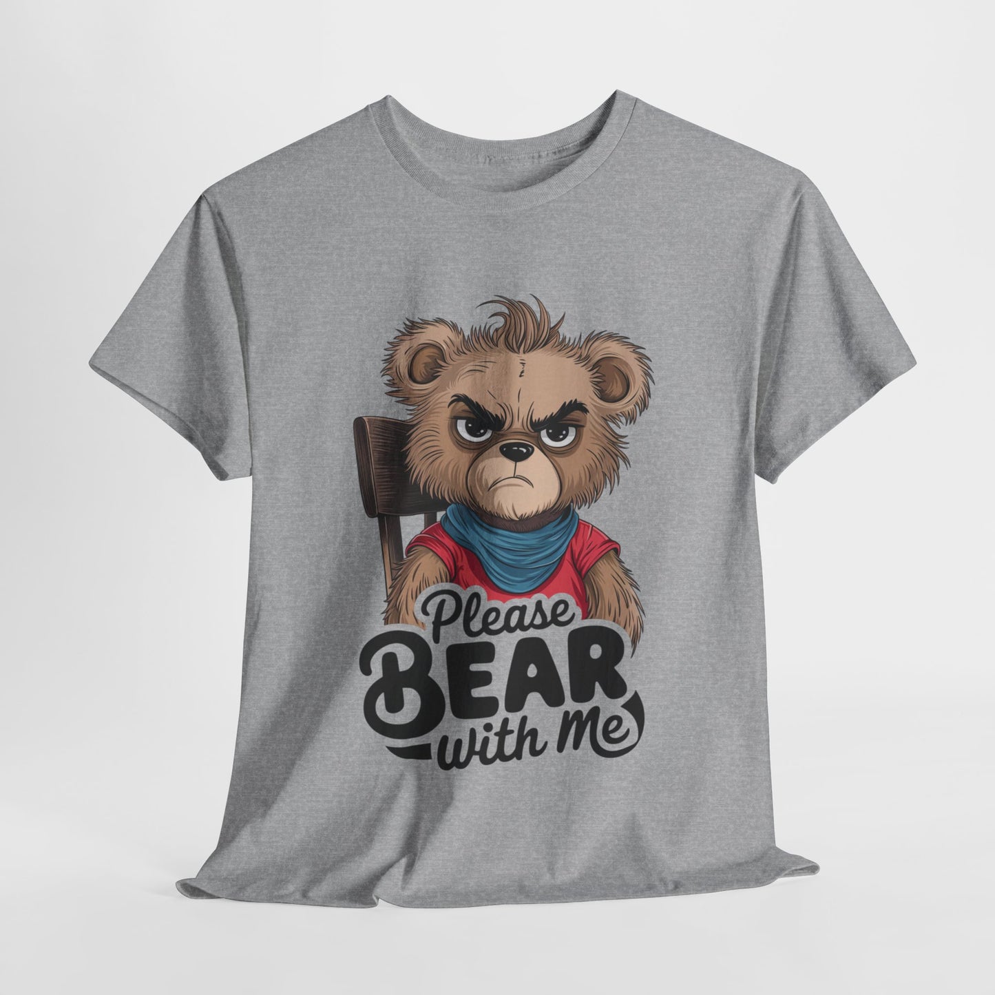 Grumpy Bear Graphic Tee – Please Bear With Me Shirt – Funny Animal T‑shirt – Sarcastic Humor Gift – Cute Bear Meme Art Tee