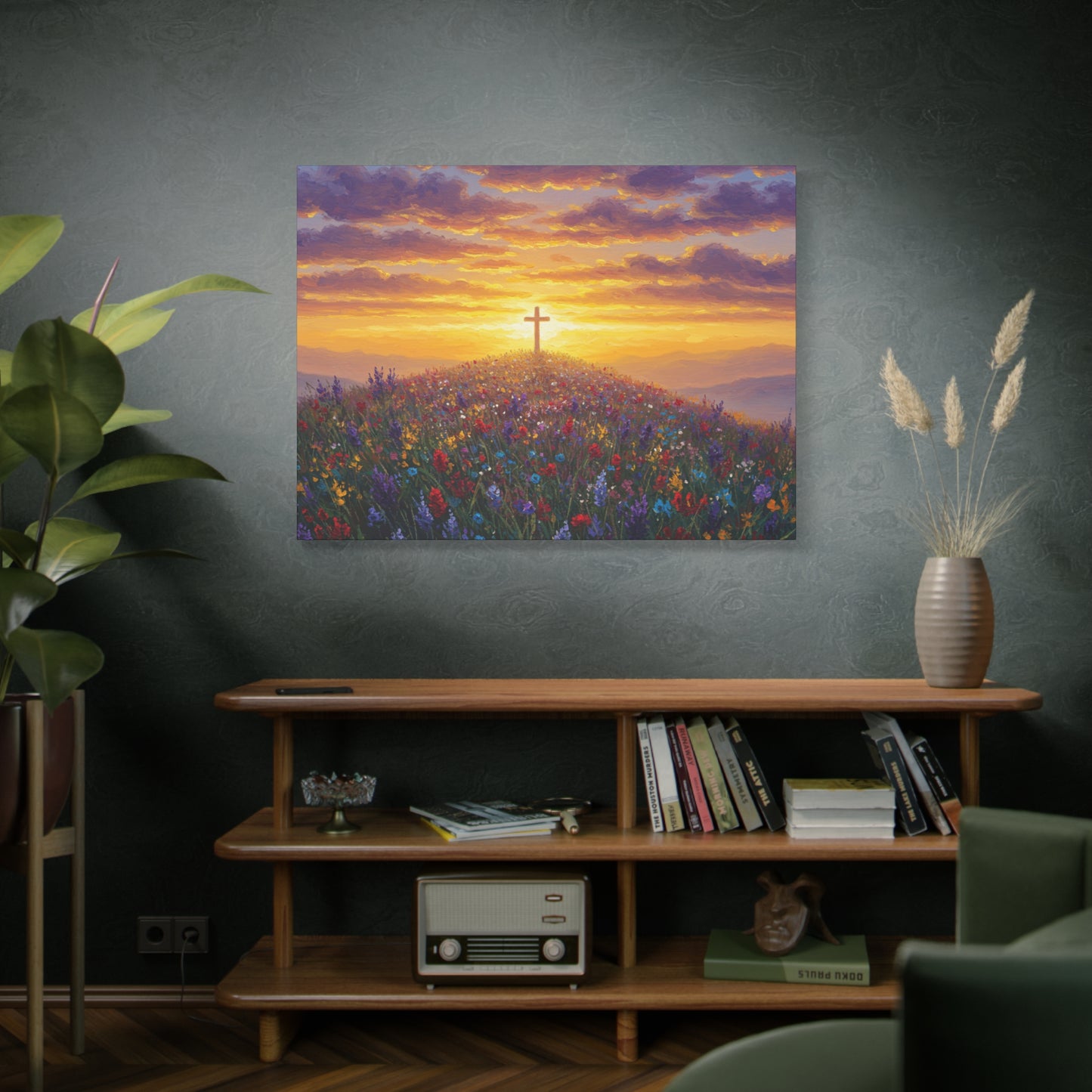 Canvas Artwork Cross on Hill Christian Painting in style of Monet Spiritual Decor Faith Painting Religious Gift