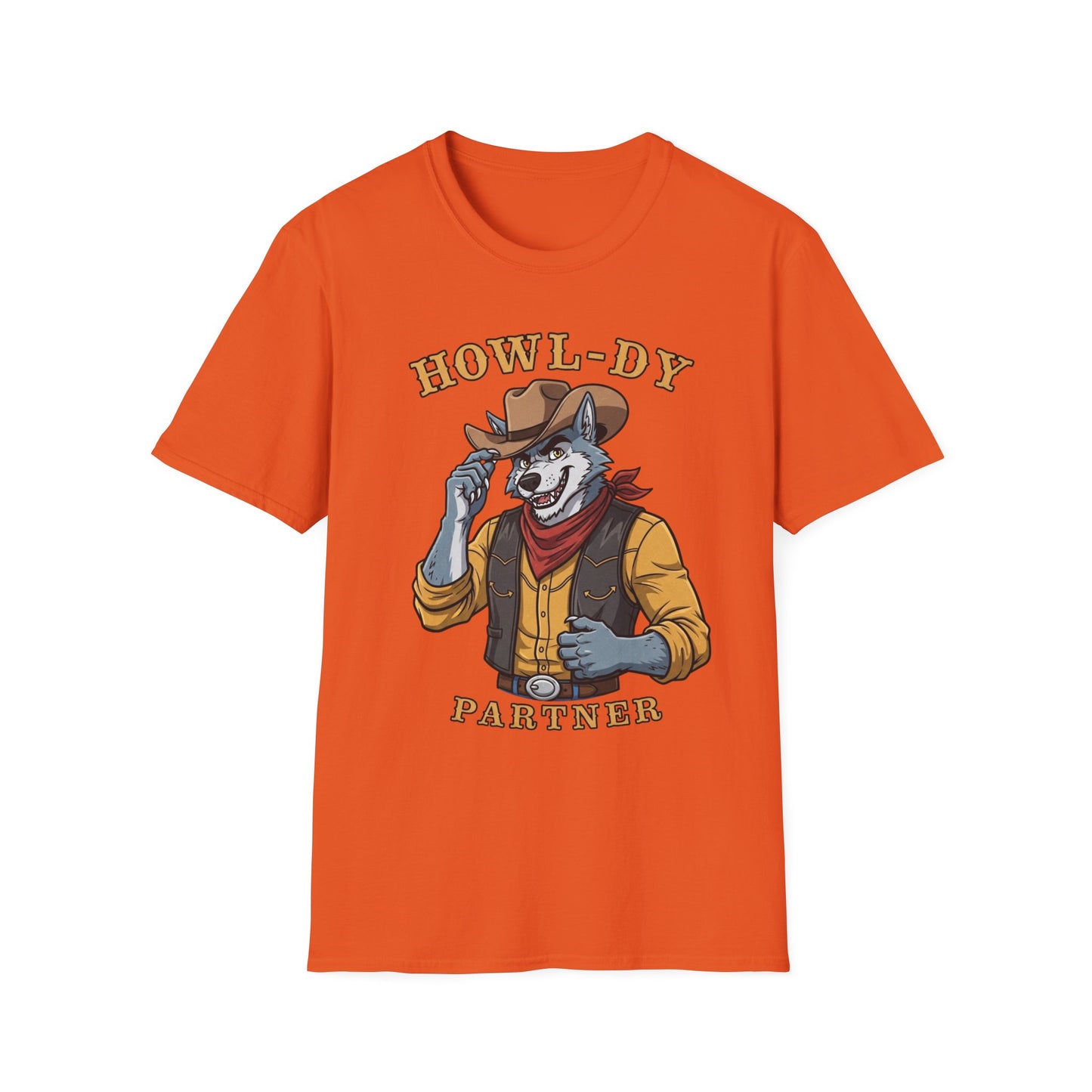 Howl-dy Partner Wolf Cowboy T-Shirt | Western Howling Wolf Graphic Tee, Funny Animal Shirt, Cowboy Gifts, Rustic Country Tee