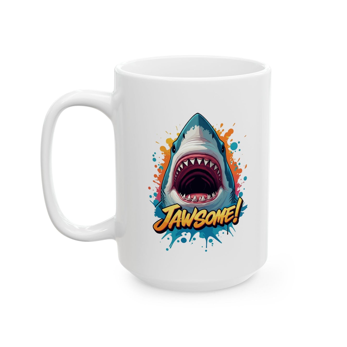 “JAWSOME!” Shark Mug | Funny Shark Coffee Mug | Punny Ocean Lover Gift | Shark Lover Cup | Bold Marine Art Mug | Unique Animal Pun Mug