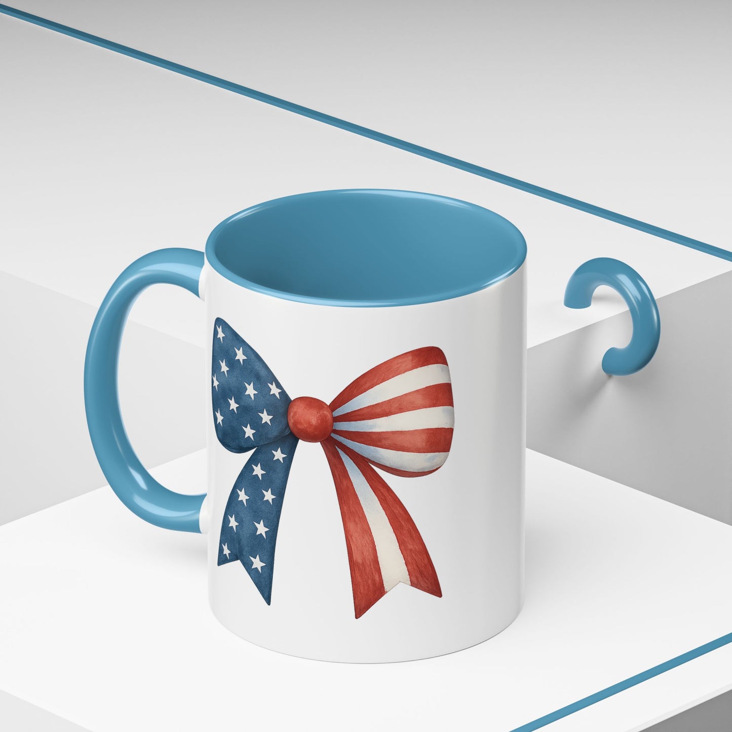 Patriotic Bow Mug | 4th of July Coffee Mug | American Flag Mug | USA Stars Stripes Cup | July 4th Gift Idea | Red White Blue Drinkware
