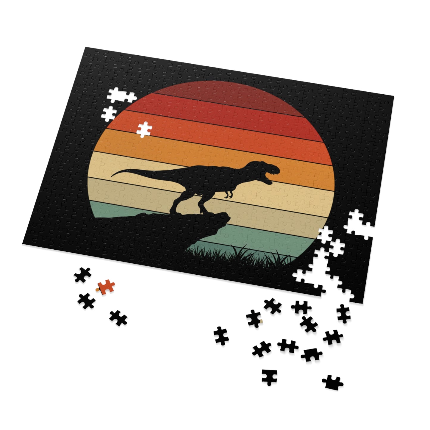 Retro Dinosaur Sunset Jigsaw Puzzle - 252-2000 pc Vintage Dino Wall Art Puzzle Gift for Adults and Kids - Unique Jurassic Game
