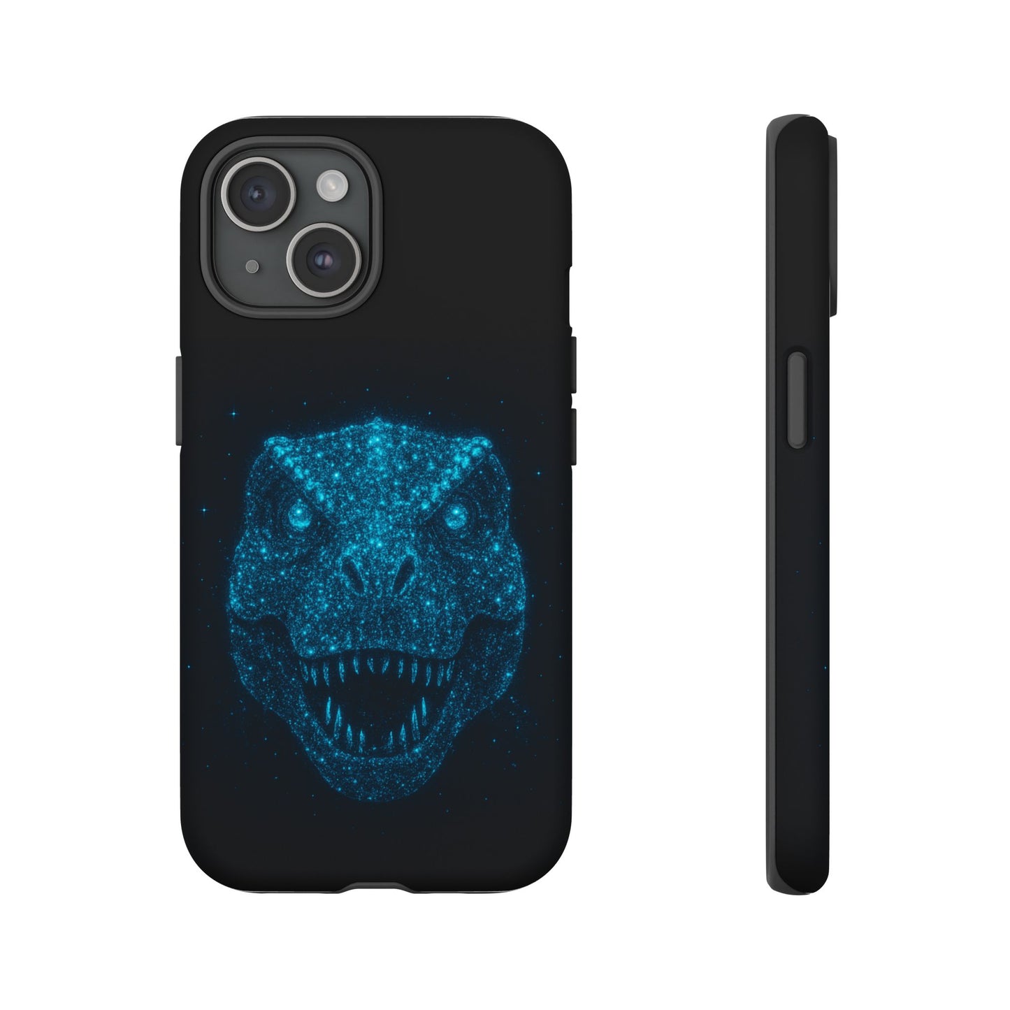 Bioluminescent Particle T-Rex iPhone Case - Galaxy-Style Cosmic Dino on Tough Dual-Layer Cover, Gift for Dino & Space Fans