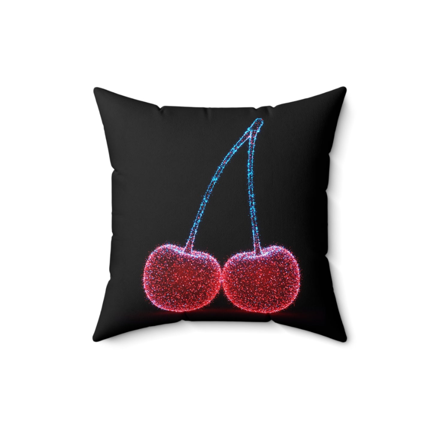 Square Pillow with Bioluminescent Cherries