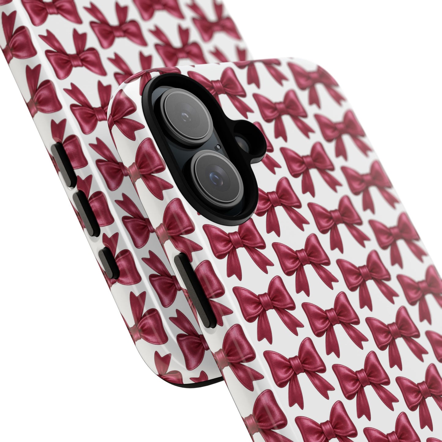 Coquette Bow iPhone Case - Burgundy Ribbon Pattern Phone Cover, Girly Aesthetic Accessory, Cute Gift for Her