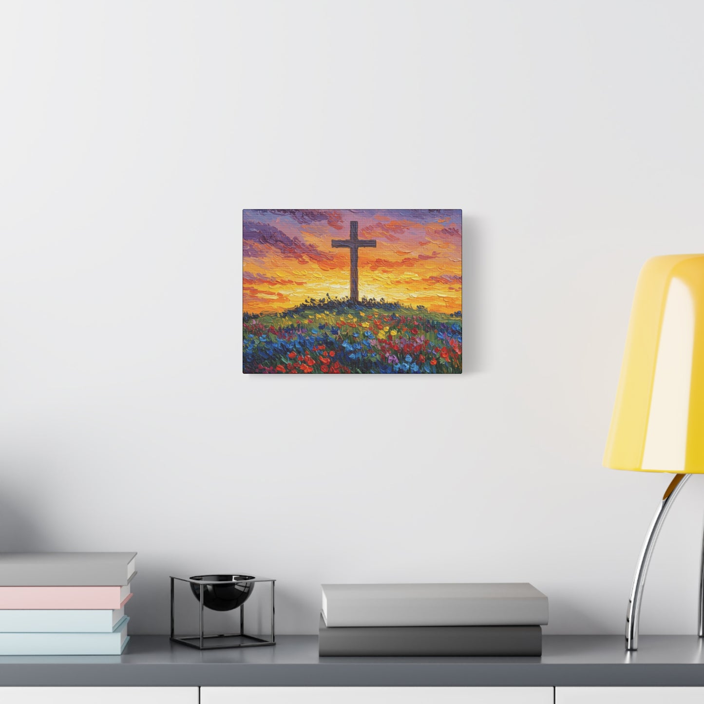 Van Gogh Inspired Inspirational Stretched Canvas Art - Sunset Cross Landscape