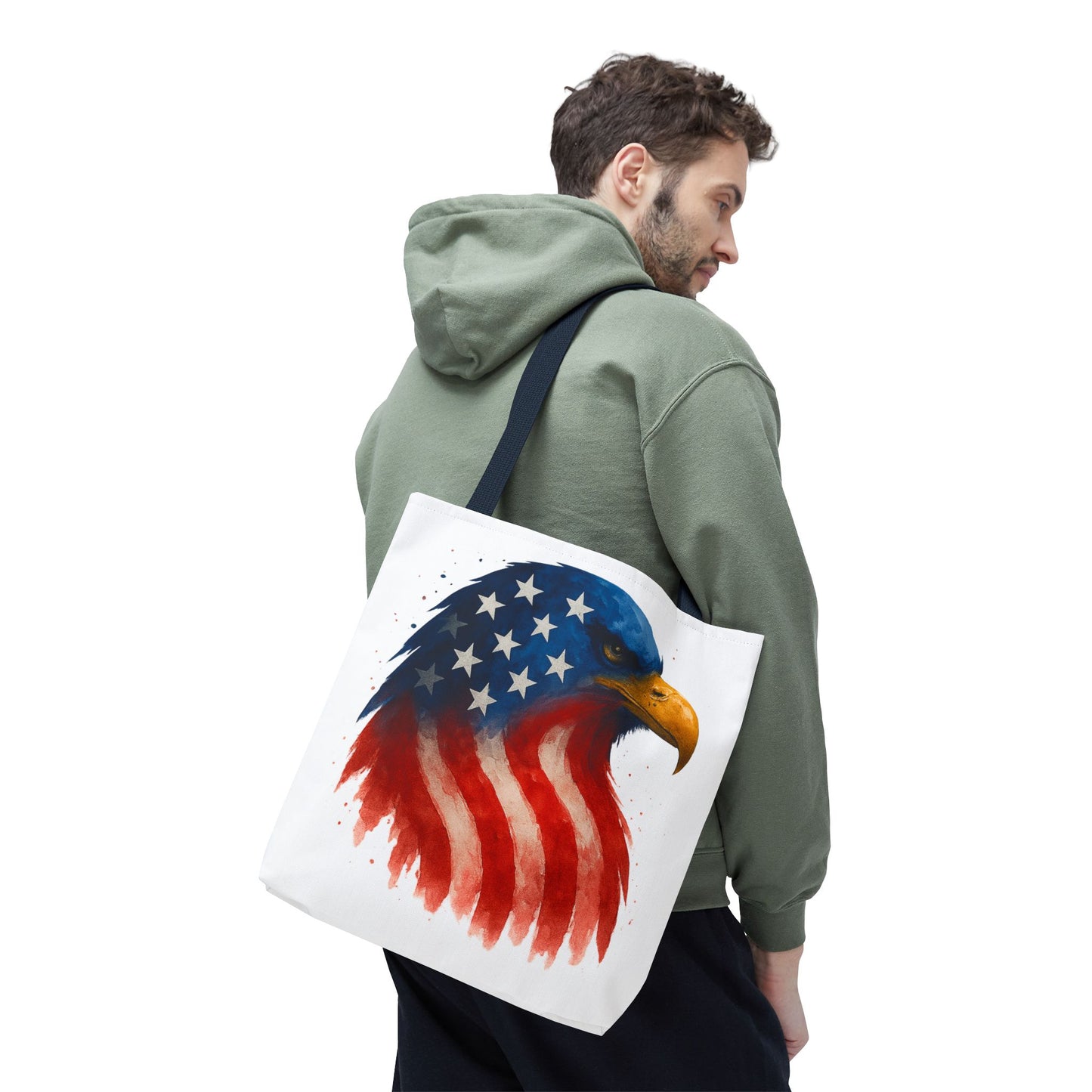 Patriotic Eagle Tote Bag USA Flag Canvas Carryall - Eco-Friendly Independence Day, Memorial Day Gift for Veterans, Reusable Shopping Bag