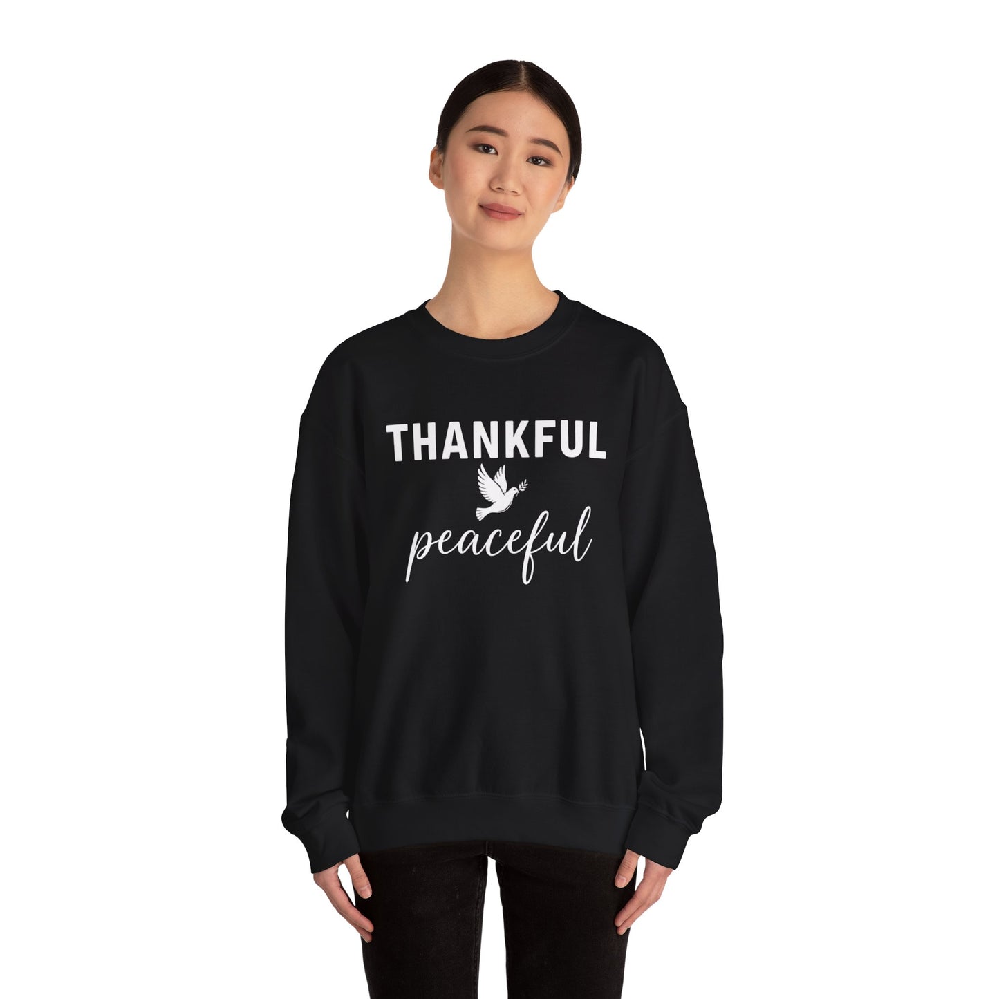 Thankful Peaceful Sweatshirt, Inspirational Quote Crewneck, Positive Message Sweater, Gratitude Gift, Cozy Faith Based Pullover