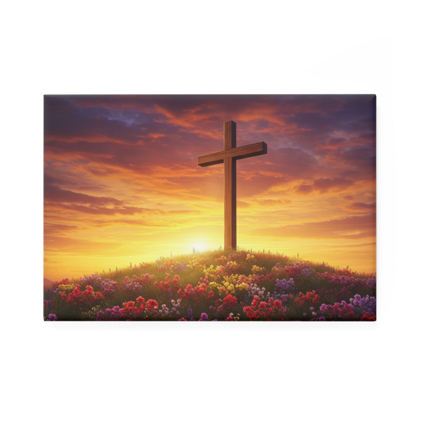 Button Magnet - Cross on a Hill Da Vinci Style Christian Magnet Spiritual Decor Religious Magnet
