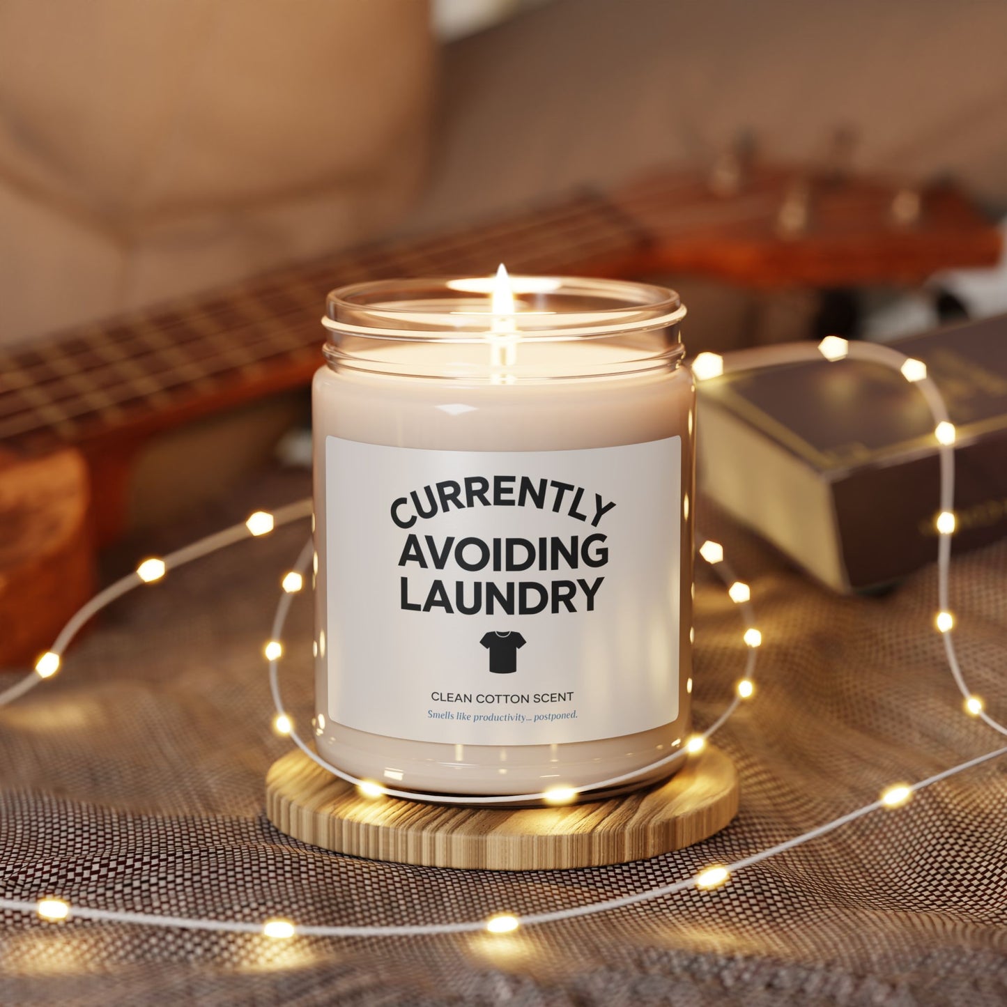 Currently Avoiding Laundry Candle, Clean Cotton Scented Soy Candle, Funny Home Decor Gift, Fresh Scent For Laundry Room Or Self-Care Moments