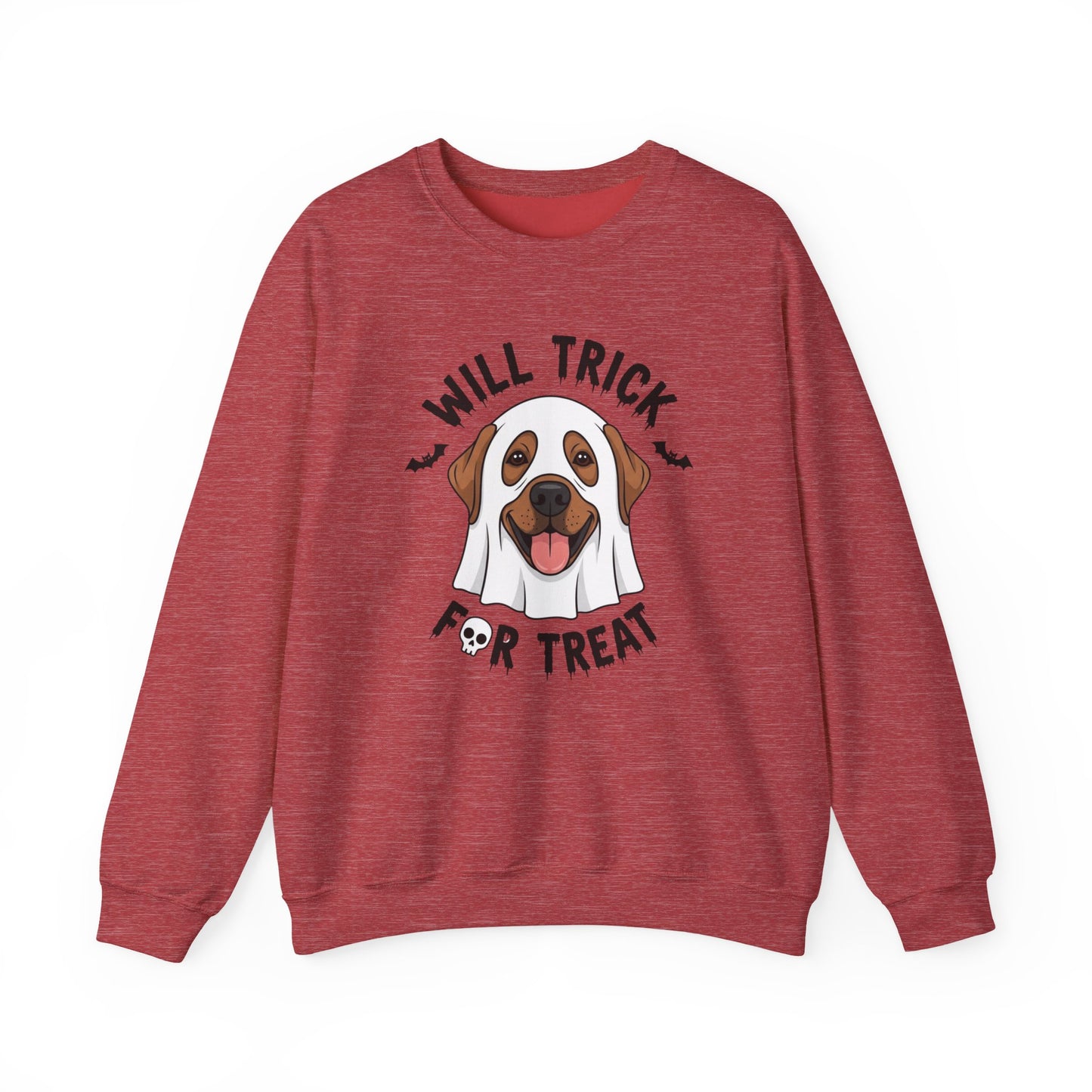 Will Trick for Treat Sweatshirt, Ghost Dog Halloween Crewneck, Funny Pet Costume Graphic Pullover, Trick-or-Treat Dog Lover Gift Sweater