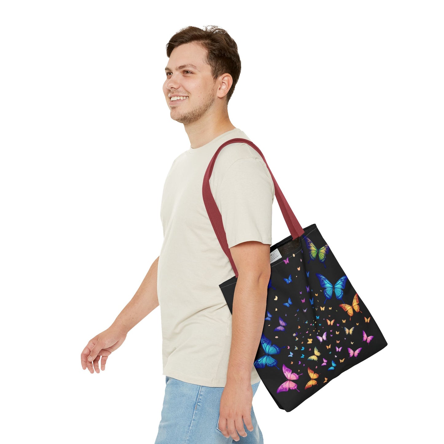 Butterfly Swarm Tote Bag – Colorful Rainbow Butterfly Tote, Aesthetic Canvas Bag, Nature-Inspired Gift, Magical Reusable Eco Purse