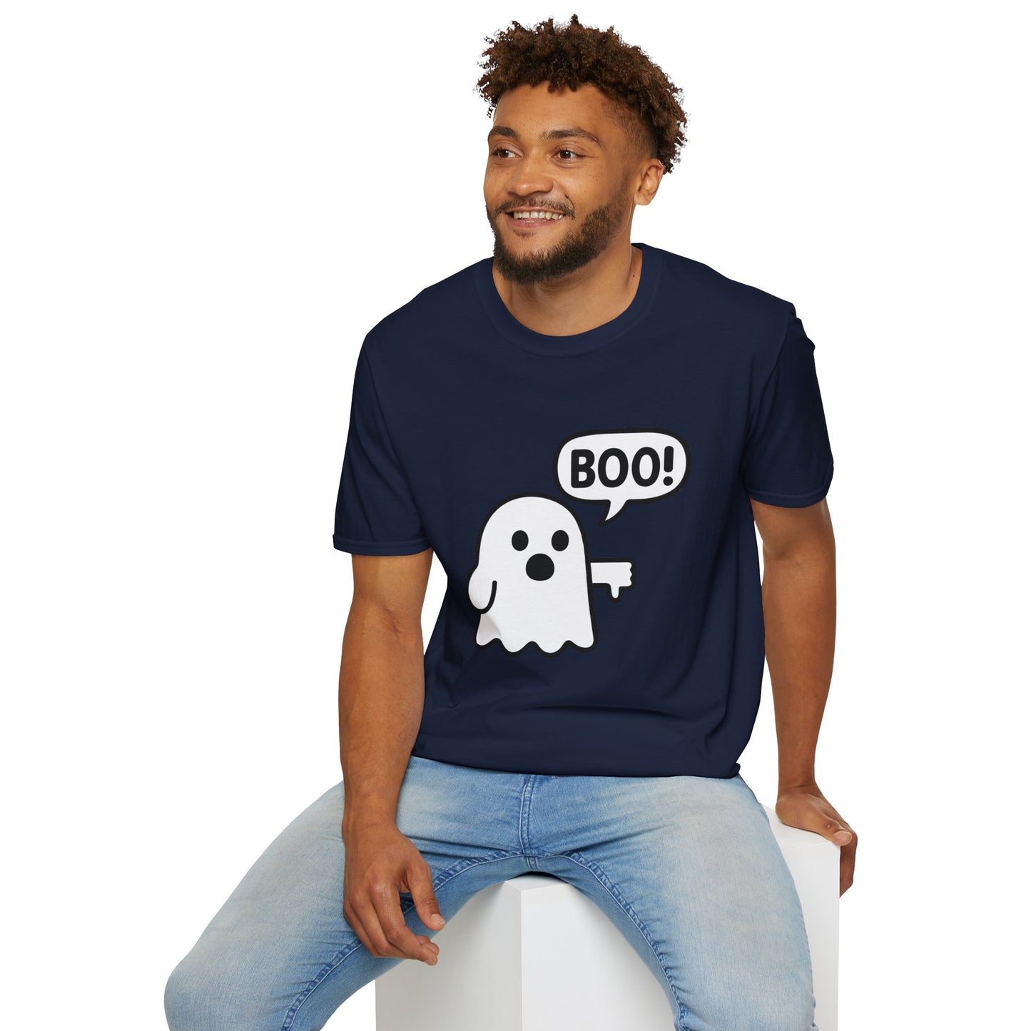 Cute Ghost Thumbs-Down 'Boo' Tee | Funny Halloween Play on Words Shirt | Spooky Season Ghost Tee | Fall Coquette Aesthetic Tee