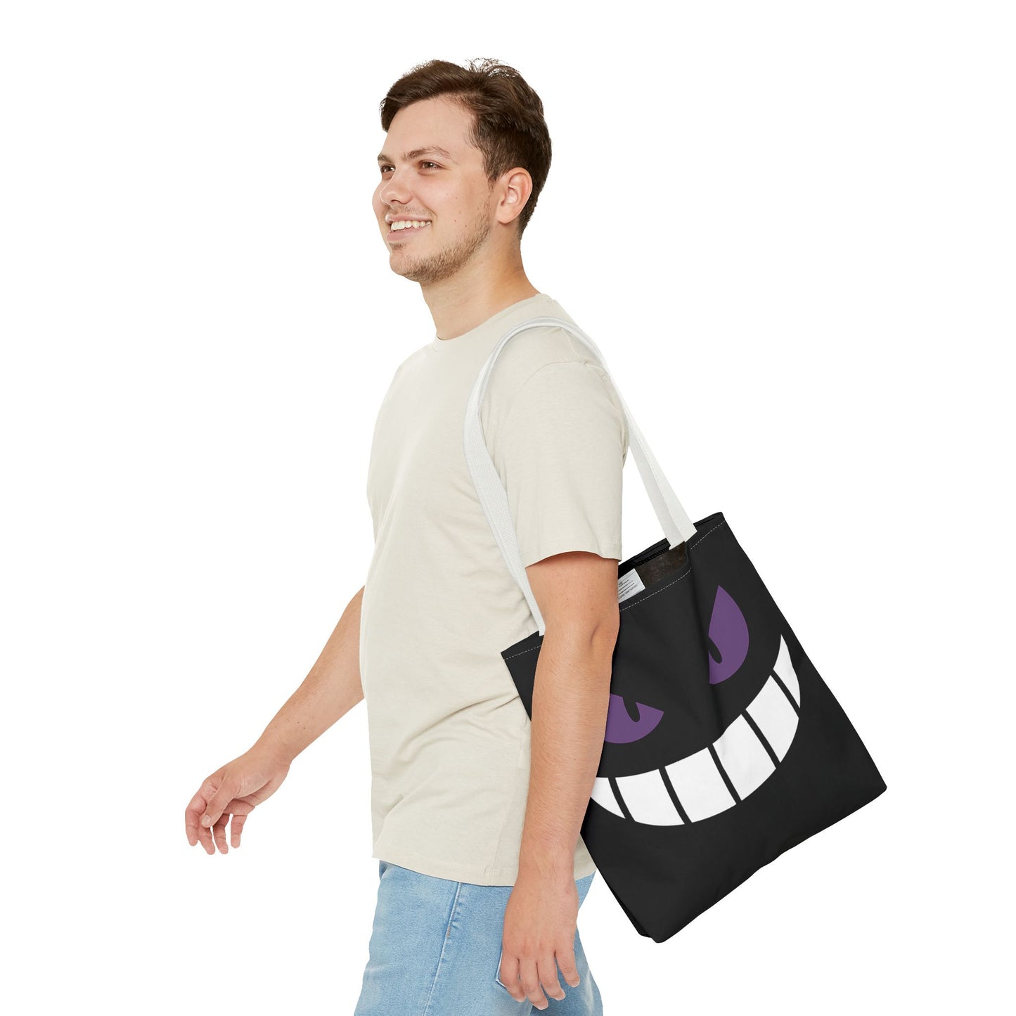 Evil Grin Tote Bag, Spooky Purple Eyes Reusable Shopping Bag, Creepy Cute Halloween Tote, Gothic Horror Canvas Bag, Gamer Room Accessory