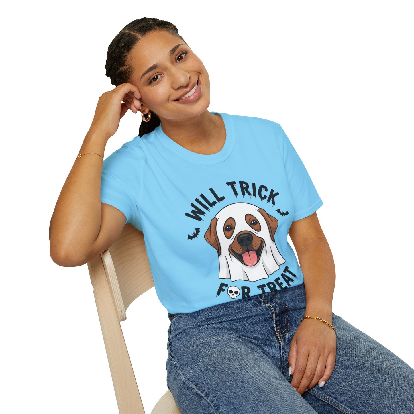 Will Trick for Treat Ghost Dog Halloween T-Shirt | Funny Spooky Dog Tee | Trick or Treat Pup Graphic Tee | Cute Fall Gift for Dog Lovers