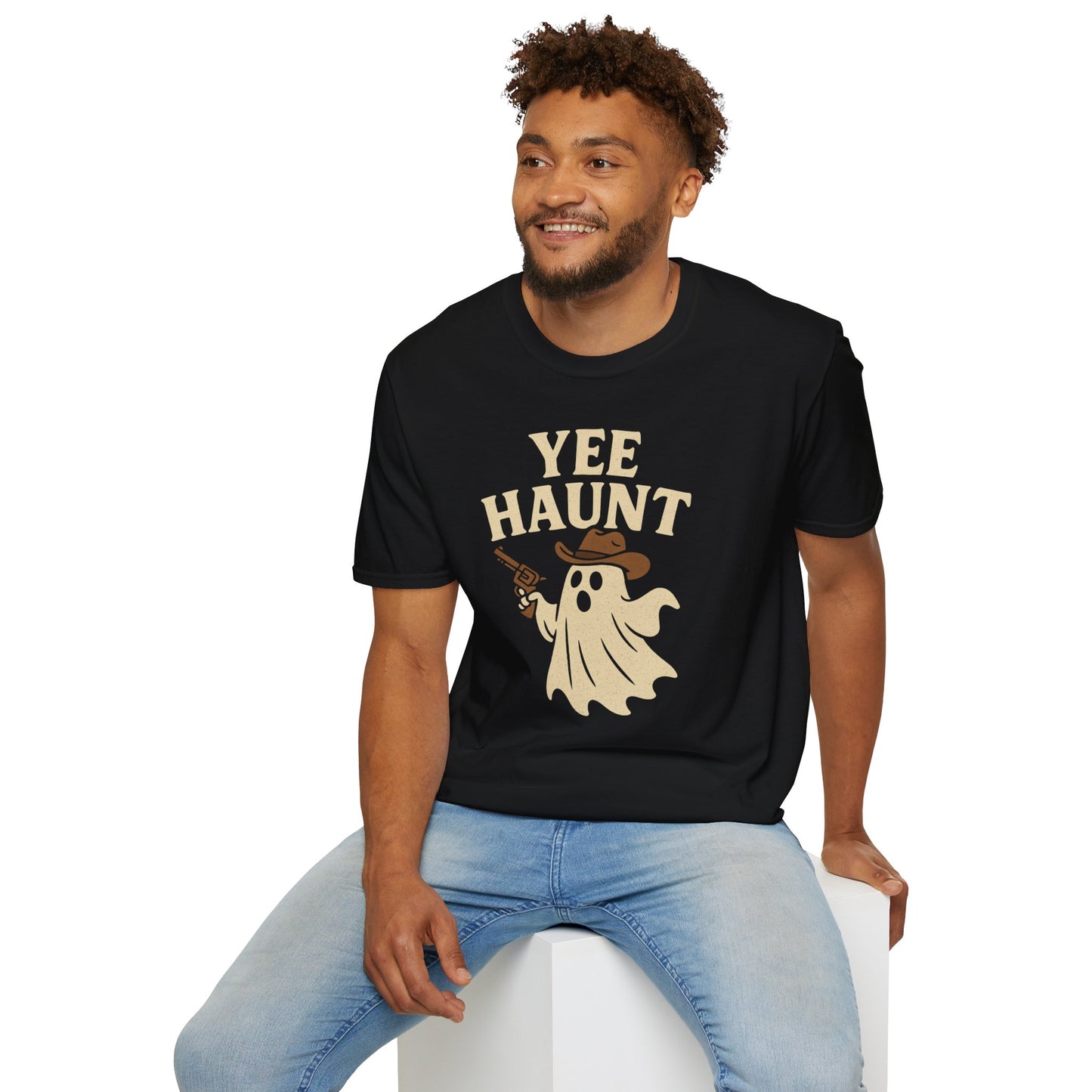 Yee Haunt Ghost Cowboy Halloween Tee - Cute Western Spooky Ghost Shirt - Boo Haw Fall Tee for Ghost Lovers - Unisex Halloween Graphic T-Shirt