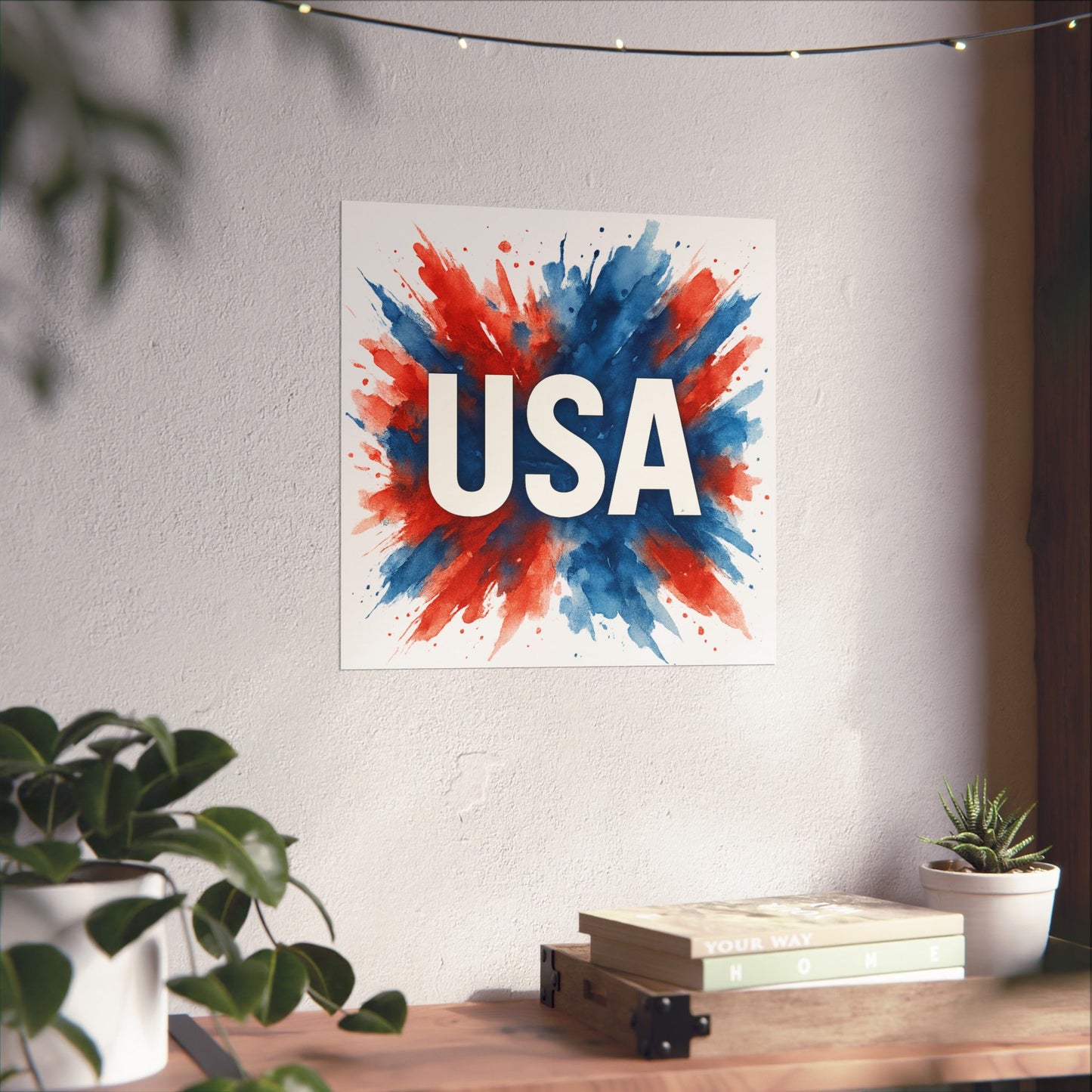 USA Watercolor Poster - Patriotic Red White and Blue Wall Art, 4th of July Decor, Ready-to-Frame American Pride Print