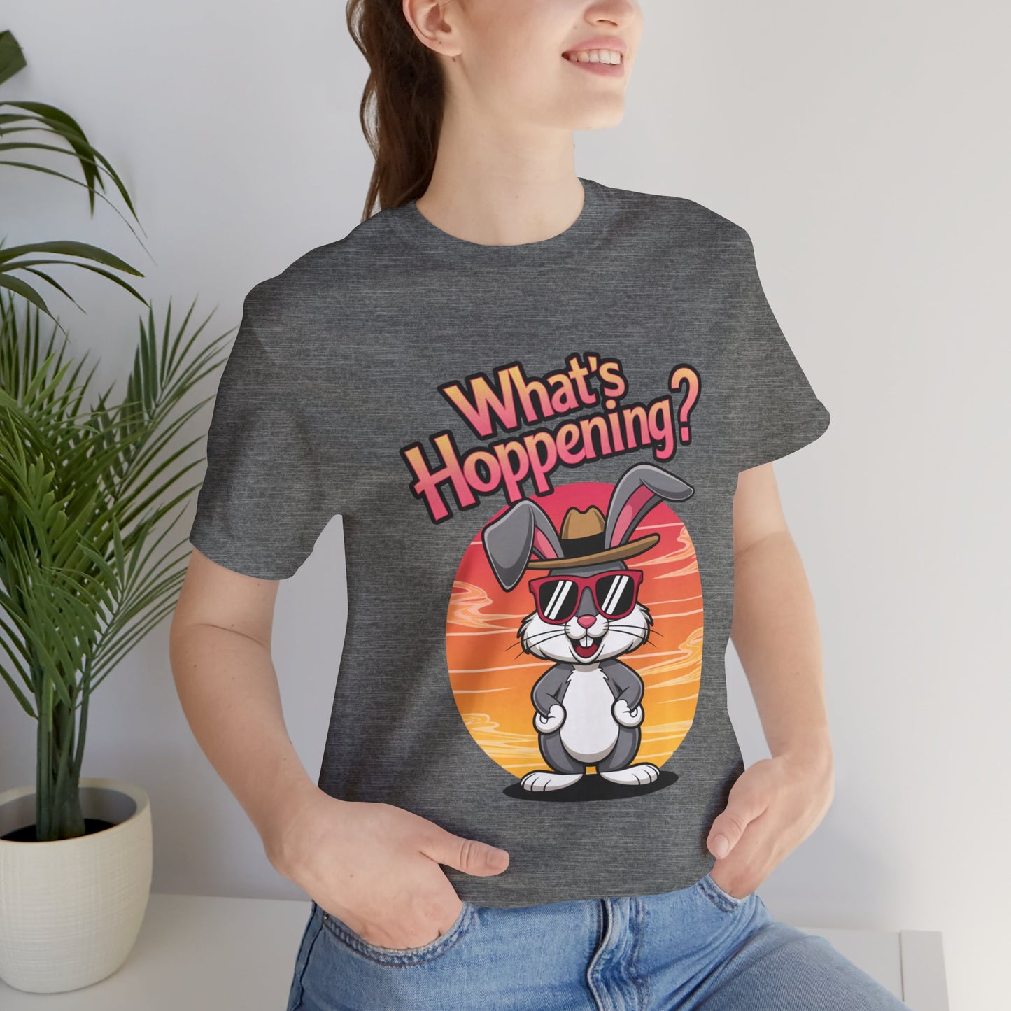 What’s Hoppening Funny Bunny Shirt – Cute Rabbit Pun T-Shirt – Sunset Graphic Tee for Animal Lovers, Easter, and Pun Enthusiasts