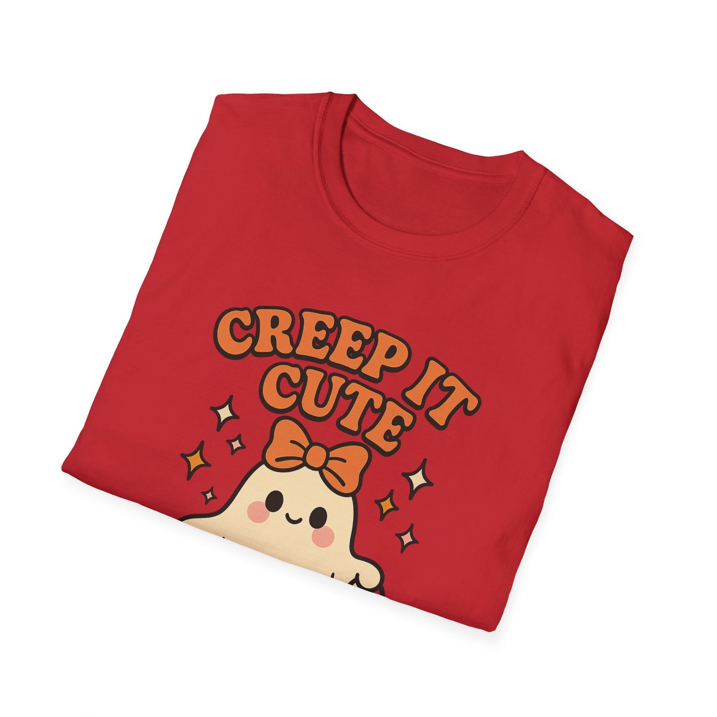 Creep It Cute Ghost Halloween Shirt - Kawaii Ghost Tee with Bow and Pumpkin, Spooky-Cute Fall Graphic T-Shirt, Spooky Season Halloween Top