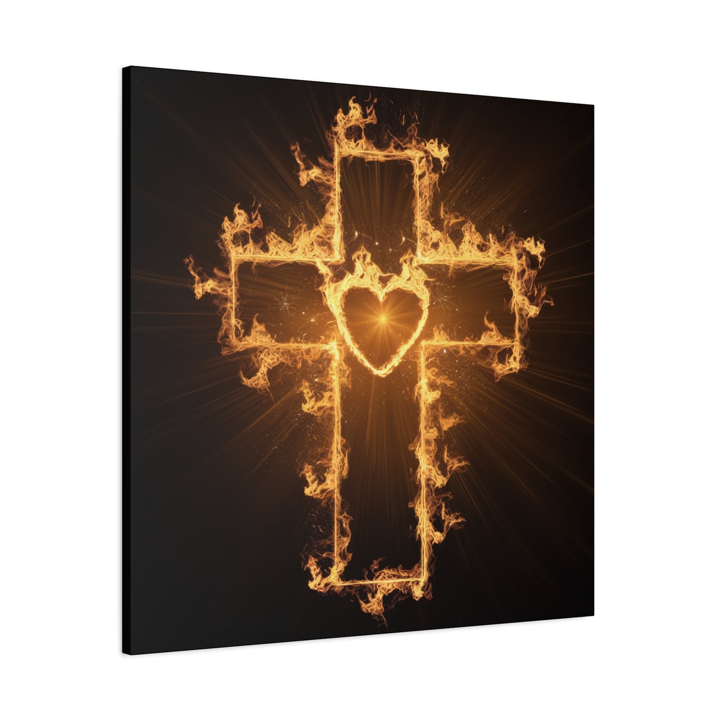 Flaming Heart and Cross Christian Wall Art Canvas