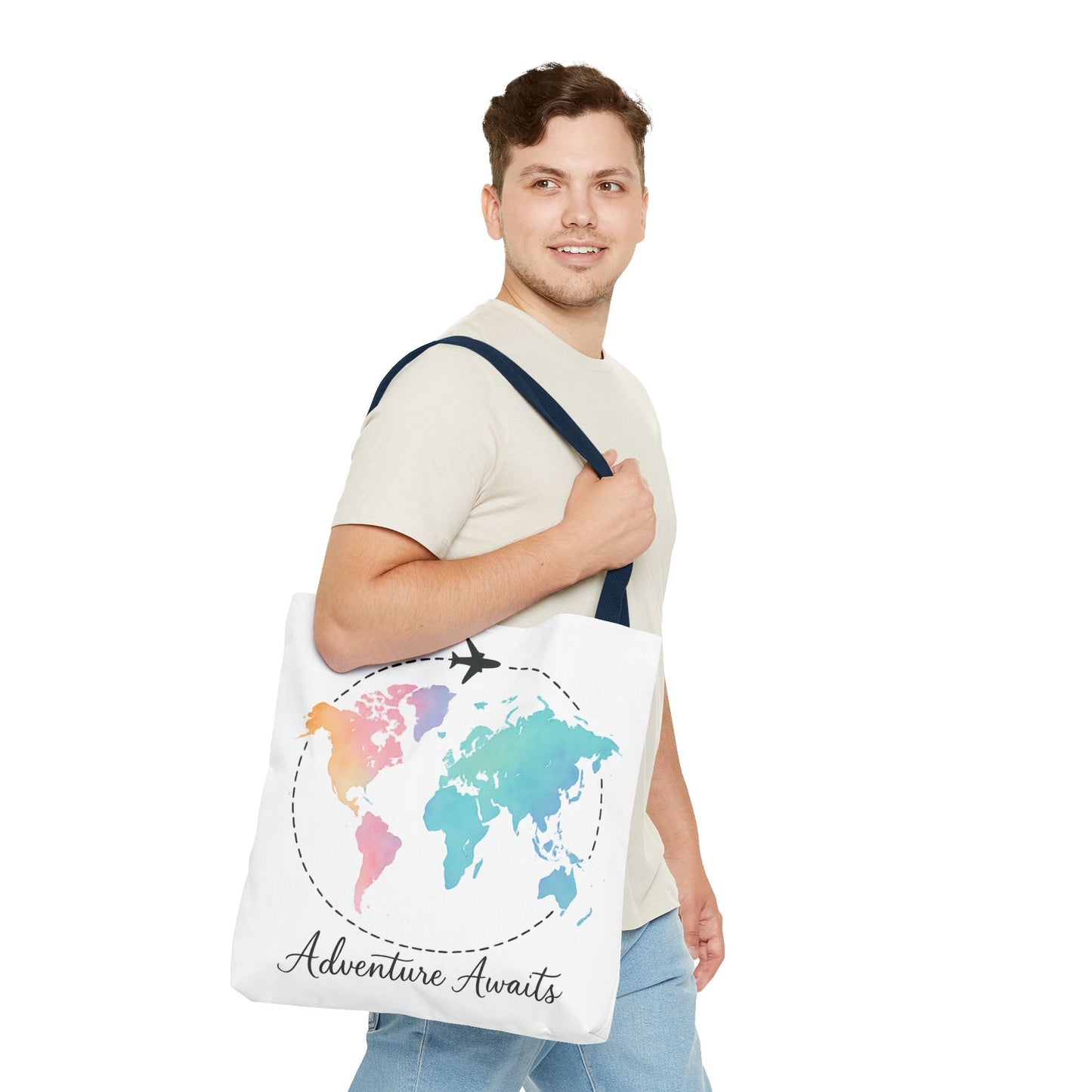 Adventure Awaits Watercolor World Map Tote Bag | Travel Canvas Tote | Wanderlust Gift, Beach, Camping, Airport Carryall, Eco-Friendly
