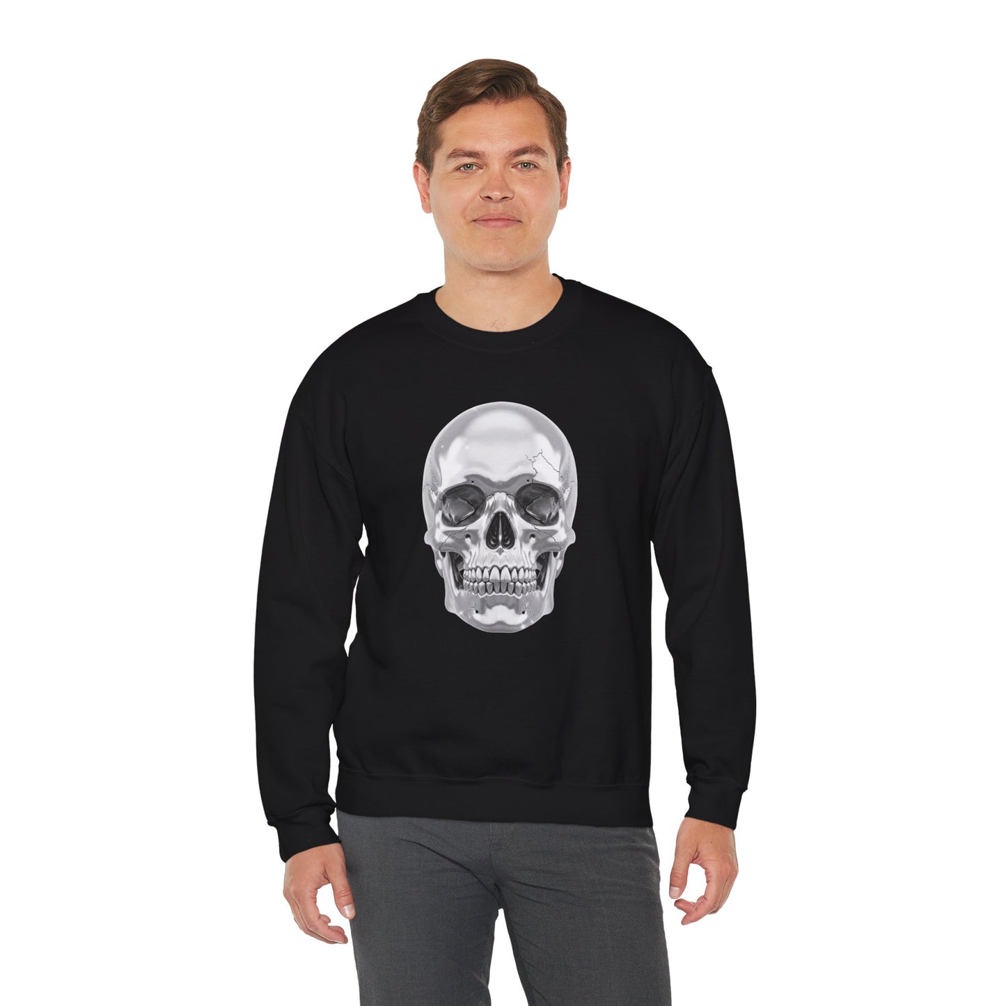 Silver Skull Sweatshirt, Gothic Skull Crewneck, Retro Skull Sweatshirt, Vintage Skull Graphic, Halloween Rock Pullover