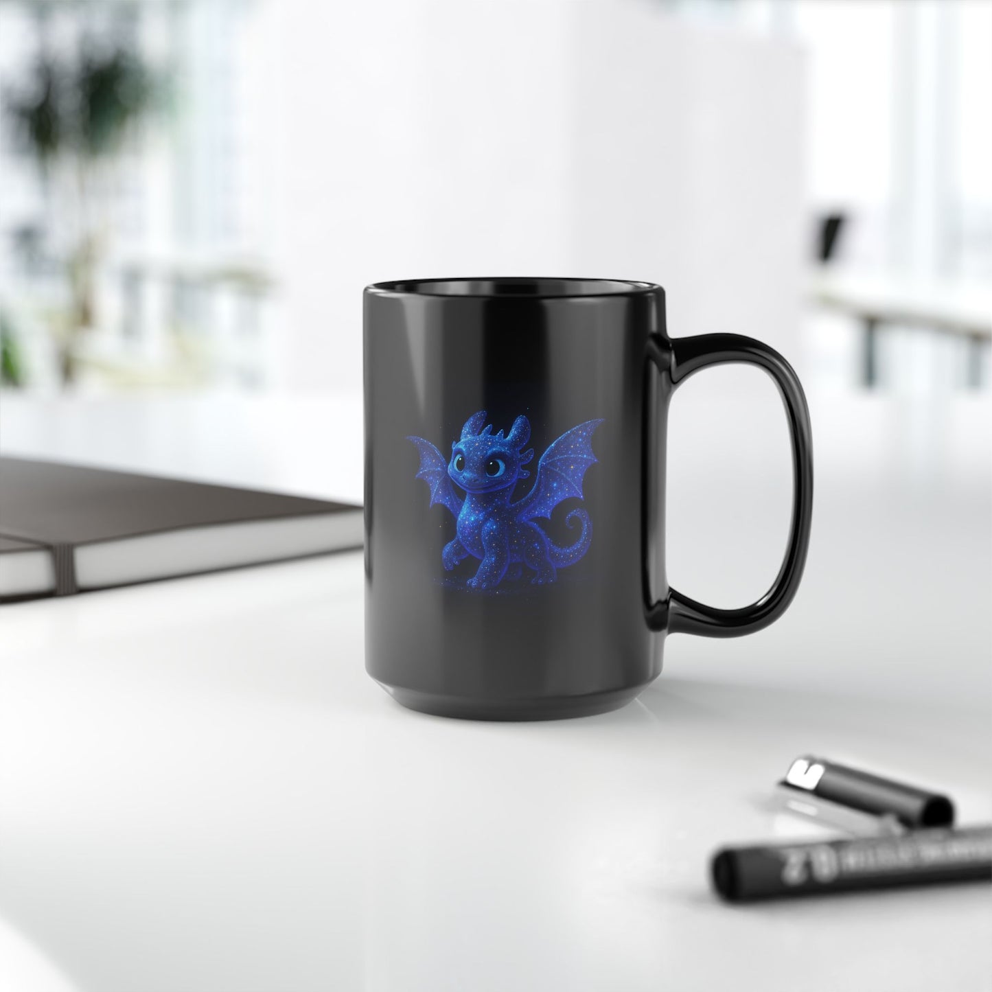Cute Dragon Coffee Mug, Baby Dragon Mug, Galaxy Dragon Art Mug, Fantasy Coffee Cup, Kawaii Dragon Gift, 11oz 15oz Black Mug