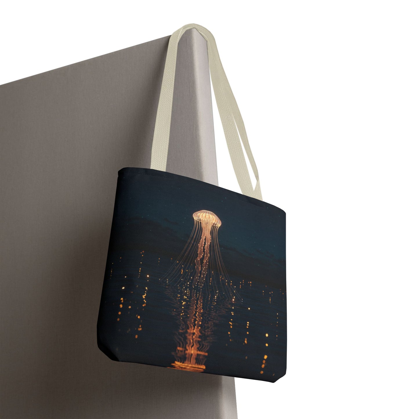 Luminous Jellyfish Tote Bag, Glow-Inspired Ocean Design Shoulder Bag, Durable Polyester Tote For Everyday Style, Gifts, And Coastal Fashion