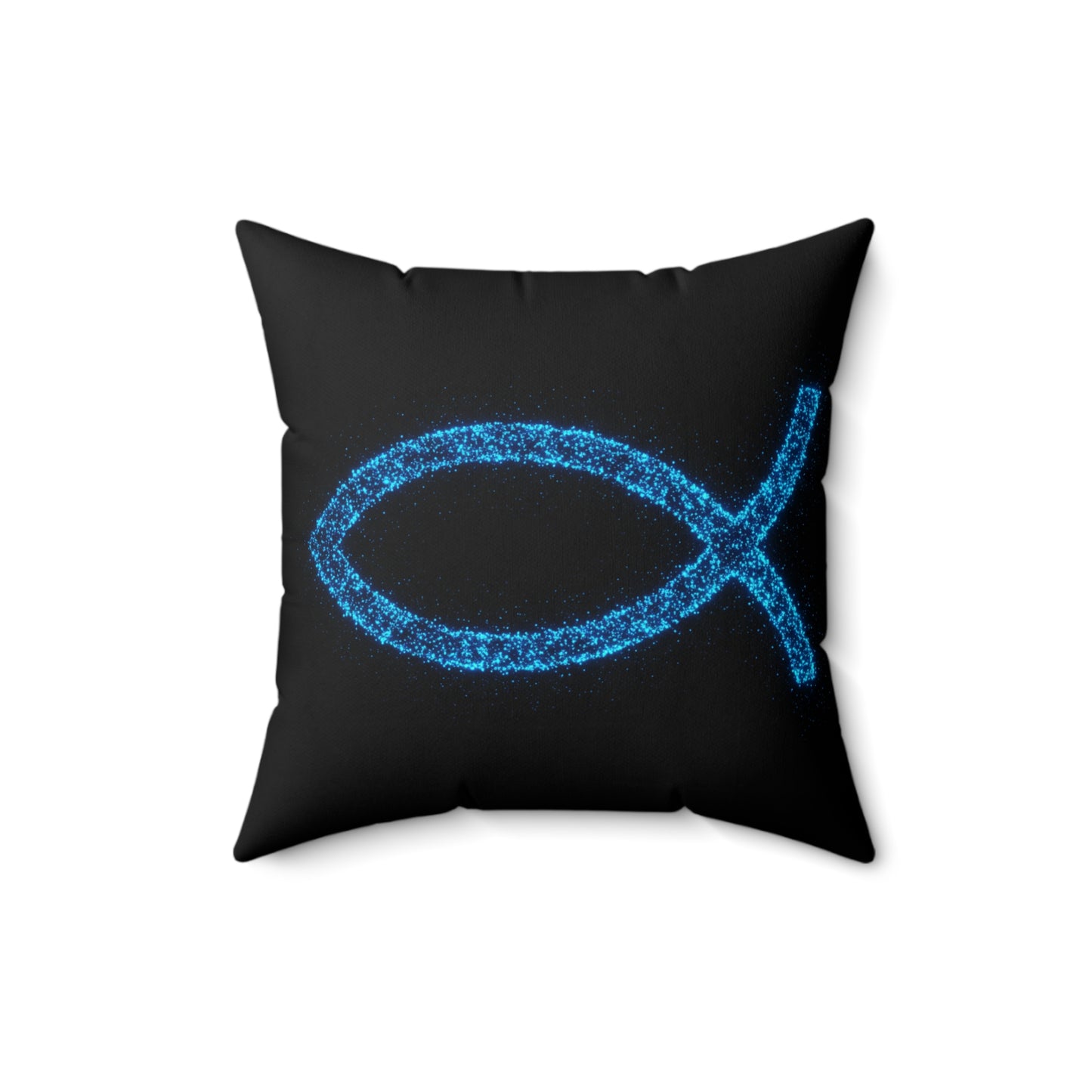 Ichthys Christian Fish Pillow – Bioluminescent Particle Design Cushion, Religious Decor, Faith Throw Pillow, Christian Gift