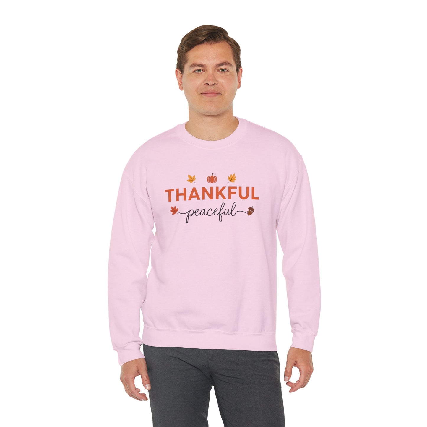 Thankful Peaceful Sweatshirt, Minimalist Fall Crewneck, Autumn Pumpkin Sweater, Thanksgiving Pullover, Cozy Seasonal Gratitude Gift