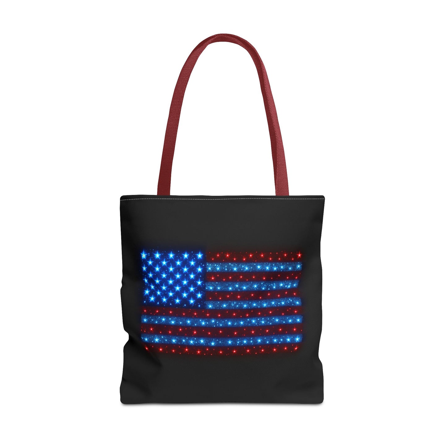 Galaxy Bioluminescent USA Flag Tote Bag - Patriotic Cosmic Canvas Shopper - Starry Red White Blue Tote Non-Glow - 4th July Gift