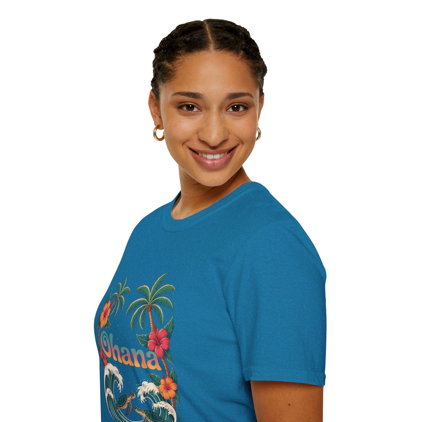 Ohana Shirt - Retro Hawaiian Sea Turtle & Palm Tree Graphic Tee - Tropical Beach Family Gift, Summer Vacation Aesthetic T-Shirt