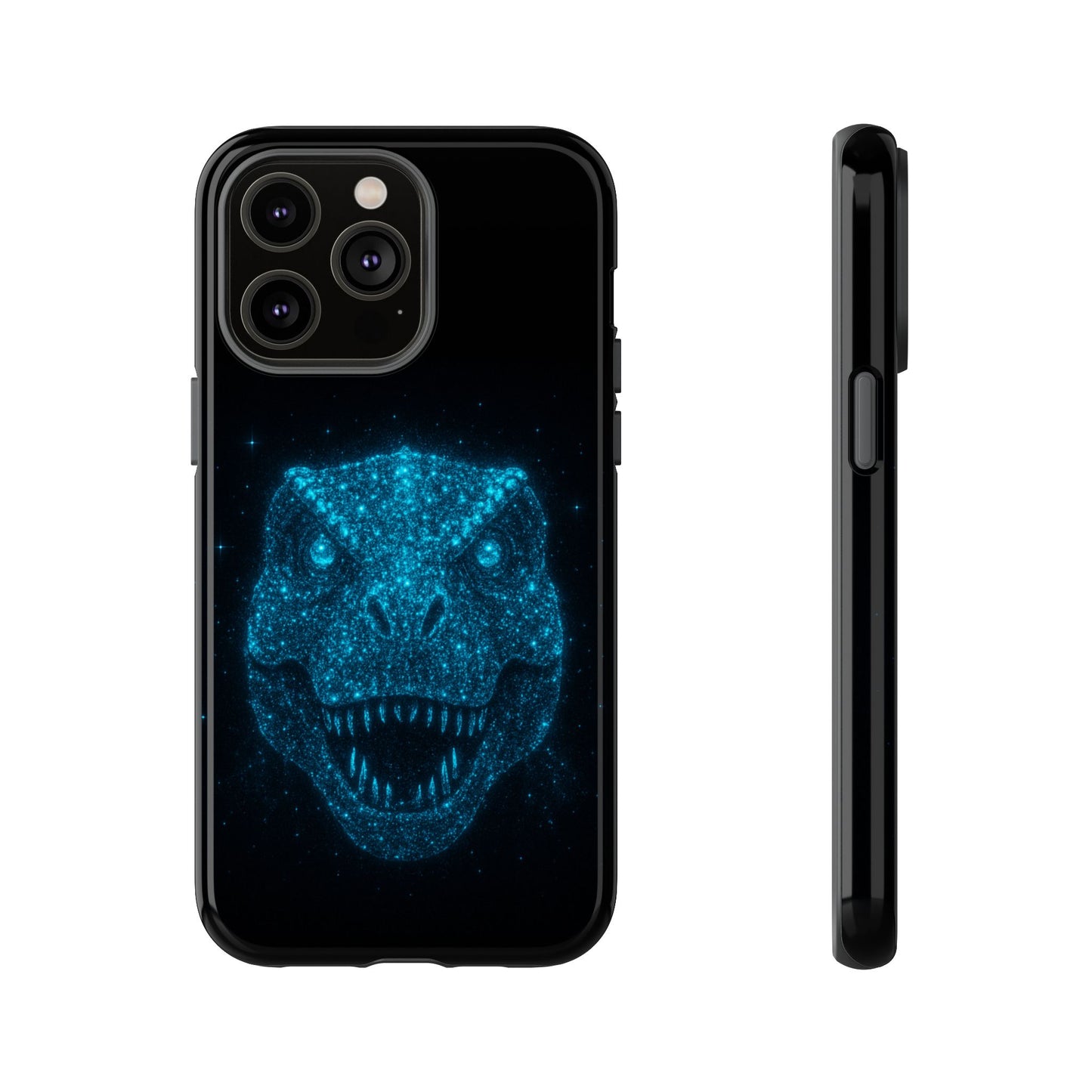 Bioluminescent Particle T-Rex iPhone Case - Galaxy-Style Cosmic Dino on Tough Dual-Layer Cover, Gift for Dino & Space Fans