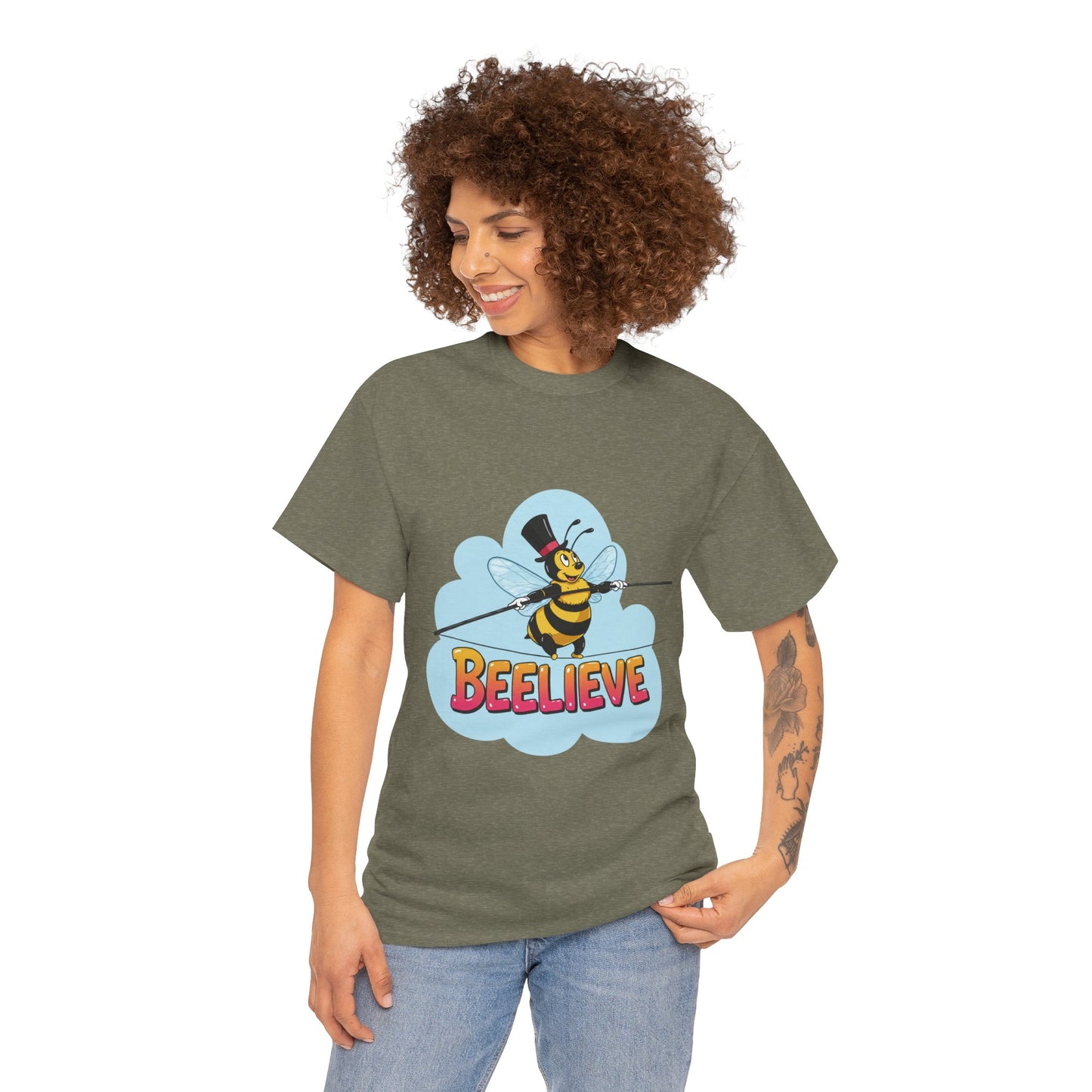 “Beelieve” Bee Pun T‑Shirt | Cute Bee Graphic Tee | Inspirational Pun Shirt | Funny Nature Lover Gift | Bee Belief Positive Vibes Tee