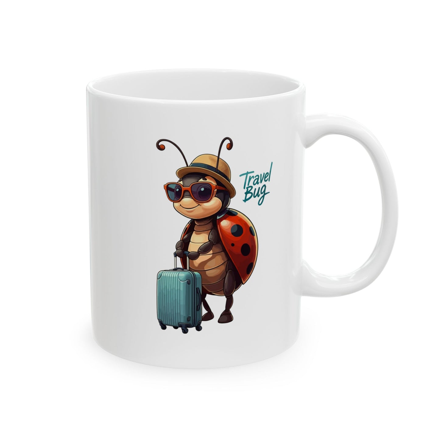 Travel Bug Coffee Mug – Cute Ladybug Traveler Ceramic Mug, Whimsical Travel Gift, Eco-Friendly Kitchen Cup for Bug Lovers