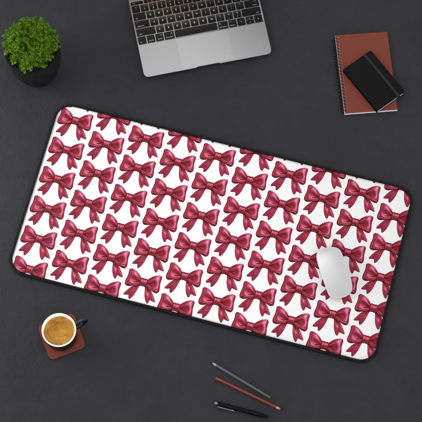 Pink Bow Desk Mat - Cute Aesthetic Mouse Pad for Office or Gaming Setup | Girly Large Mouse Pad Gift for Her