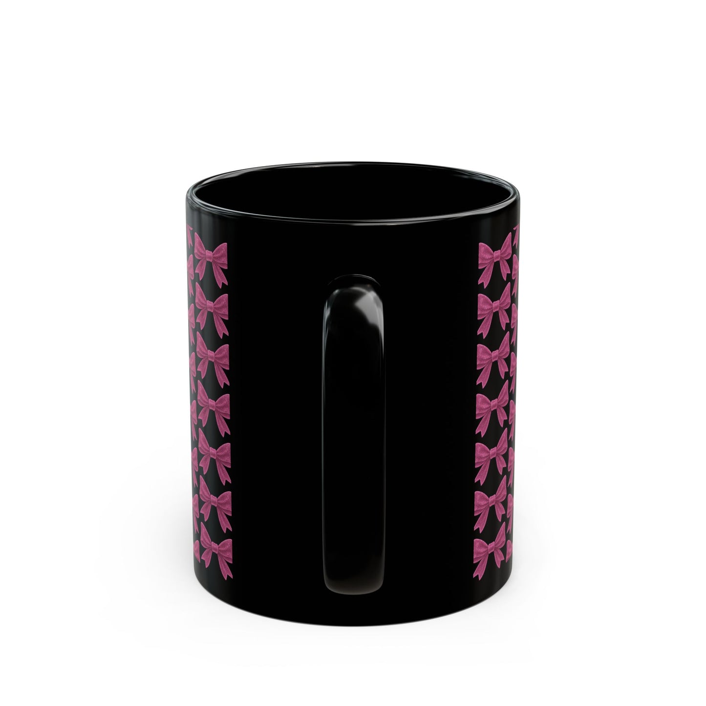 Mug with Sparkling Pink Bow Pattern Feminine Cup Unique Decor Black Pink Kitchen Mug