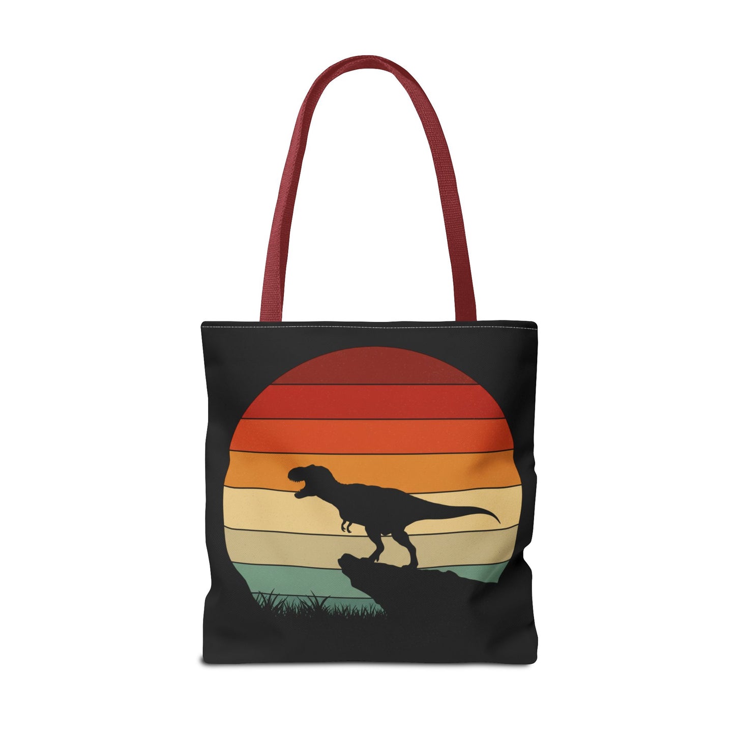 Retro Dinosaur Sunset Tote Bag | AOP Canvas Shopper - Eco Beach Bag for Dino Lovers and Kids, All-Over Print Summer Travel Gift