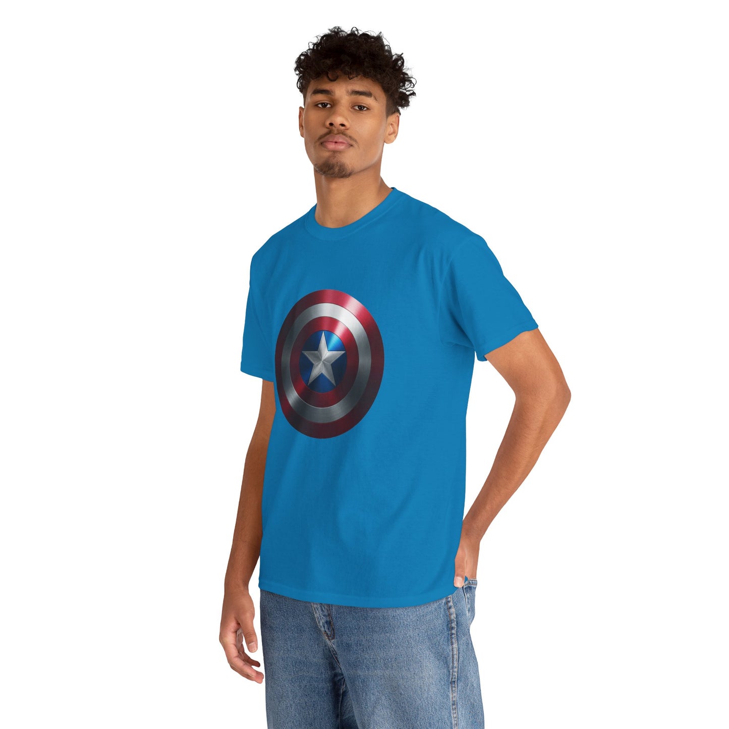 Patriotic Hero Shield Shirt – Star Emblem Graphic Tee – Super Soldier Gift – Comic Inspired Unisex Shirt – Cosplay Convention Top