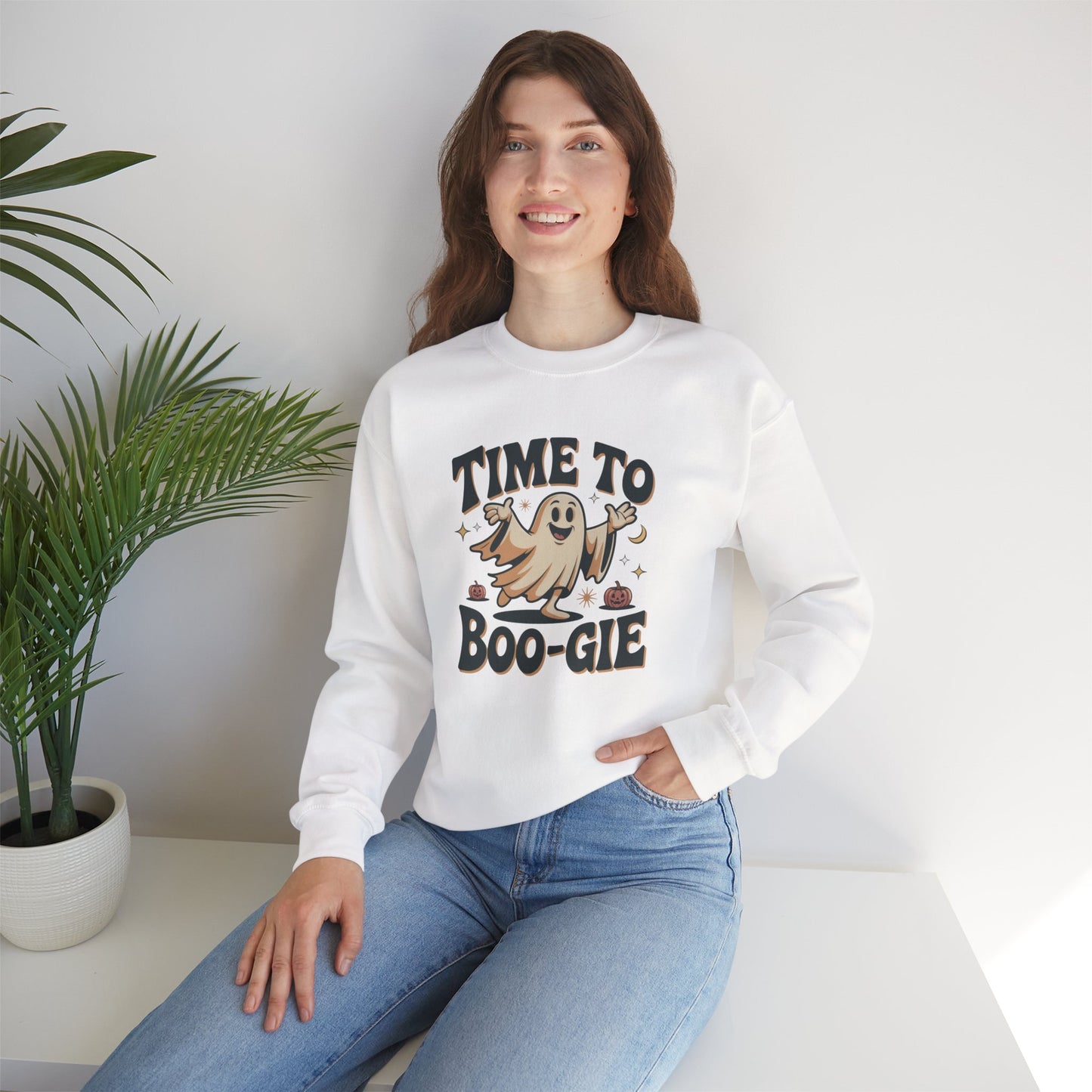 Time to Boo-gie Sweatshirt, Cute Ghost Halloween Crewneck, Spooky Sayings Graphic Pullover, Boo-gie Ghost Sweater, Fall Spooky Season Outfit