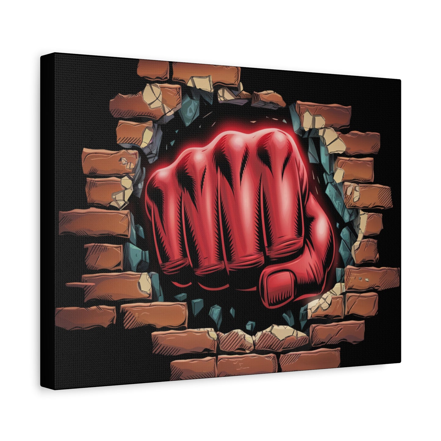 Canvas Wall Art - Red Fist Smashing Through Wall