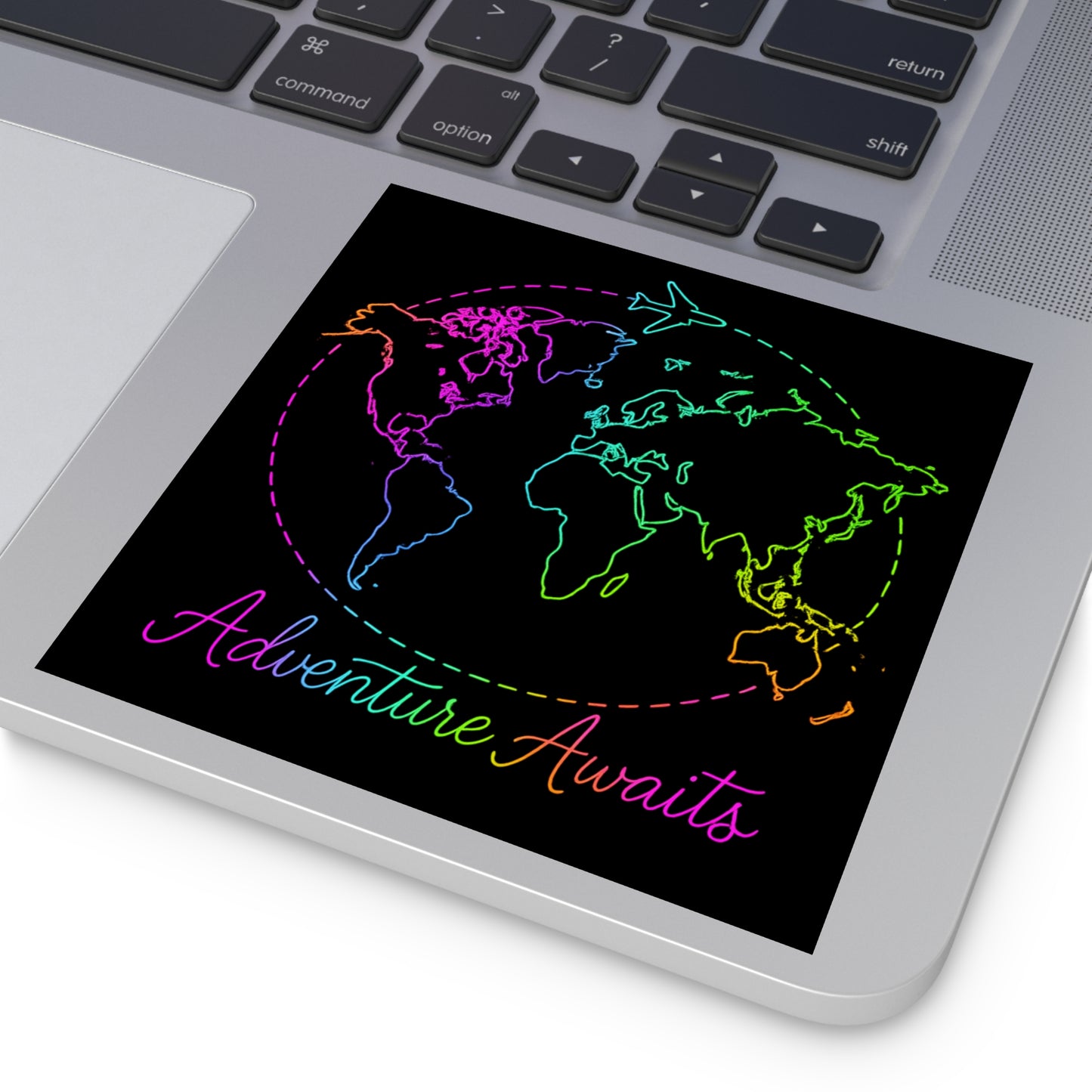 Adventure Awaits Neon Travel Sticker - Y2K Rainbow World Map Vinyl Decal for Luggage, Laptop and Water Bottle - Wanderlust Aesthetic